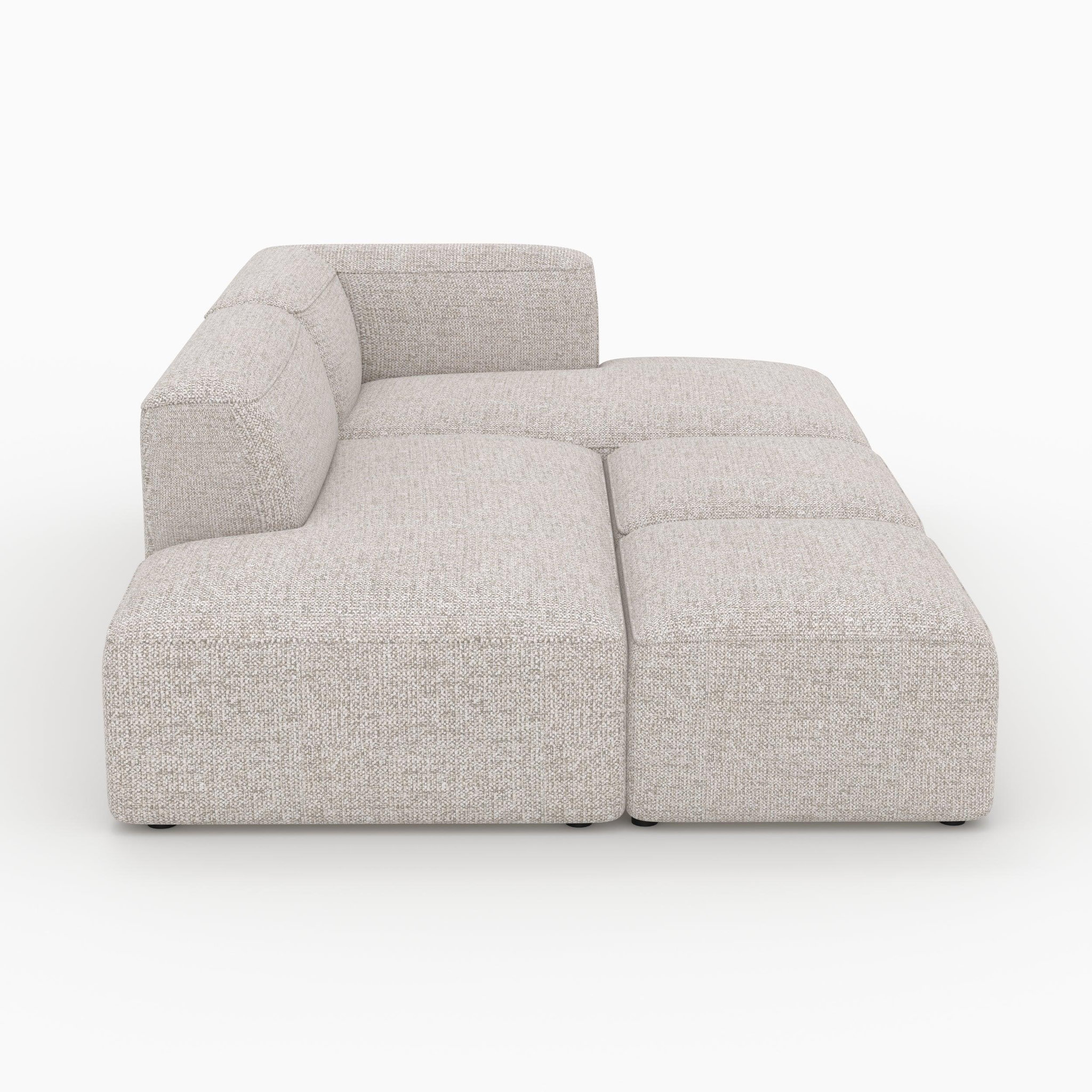 Voir la diapositive 6 : MAISON PAVANE Canapé d'angle droit modulable en tissu beige 4 places avec 2 poufs-hestia