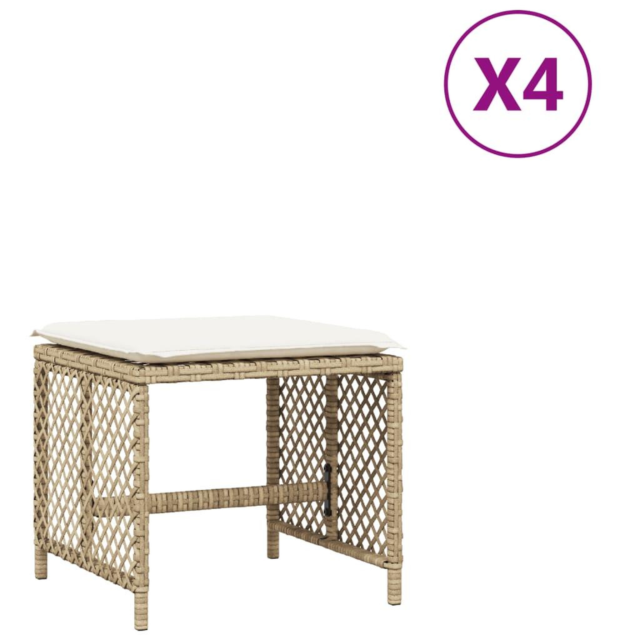 Voir la diapositive 2 : VIDAXL Tabourets de jardin et coussins lot de 4 beige 41x41x36cm rotin