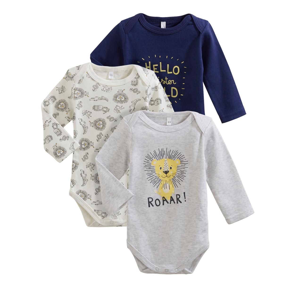 IN EXTENSO Lot de 3 bodies manches longues bébé