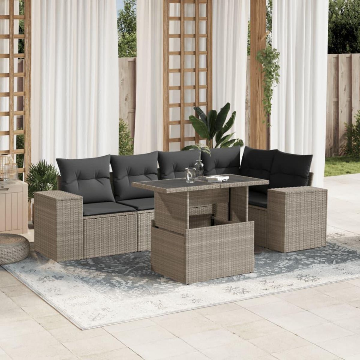 VIDAXL Salon de jardin 6 pcs avec coussins gris clair resine tressee