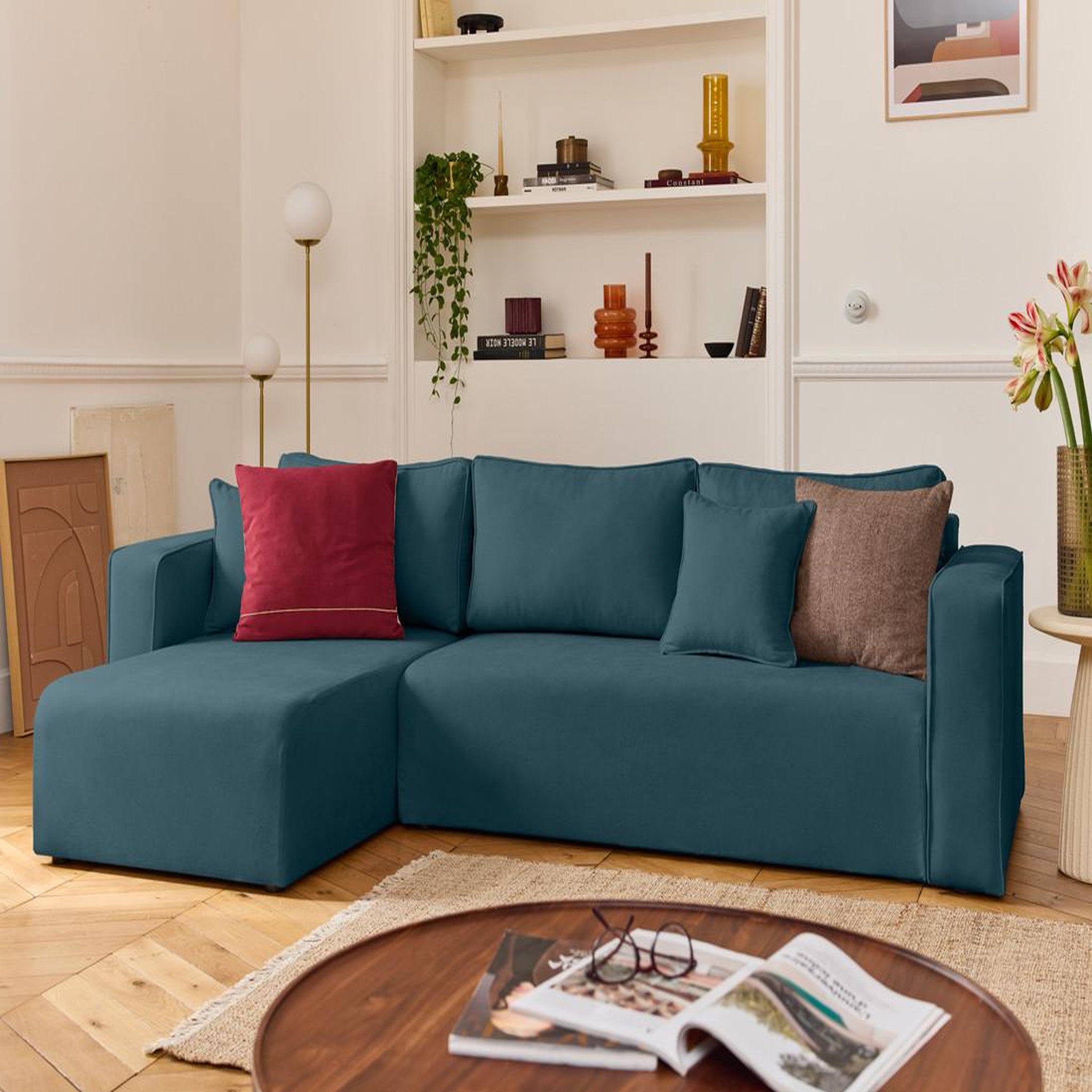 Voir la diapositive 1 : BEST MOBILIER Topaze - canapé d'angle déhoussable réversible 4 places en tissu