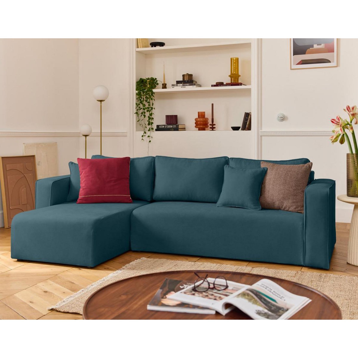 BEST MOBILIER Topaze - canapé d'angle déhoussable réversible 4 places en tissu