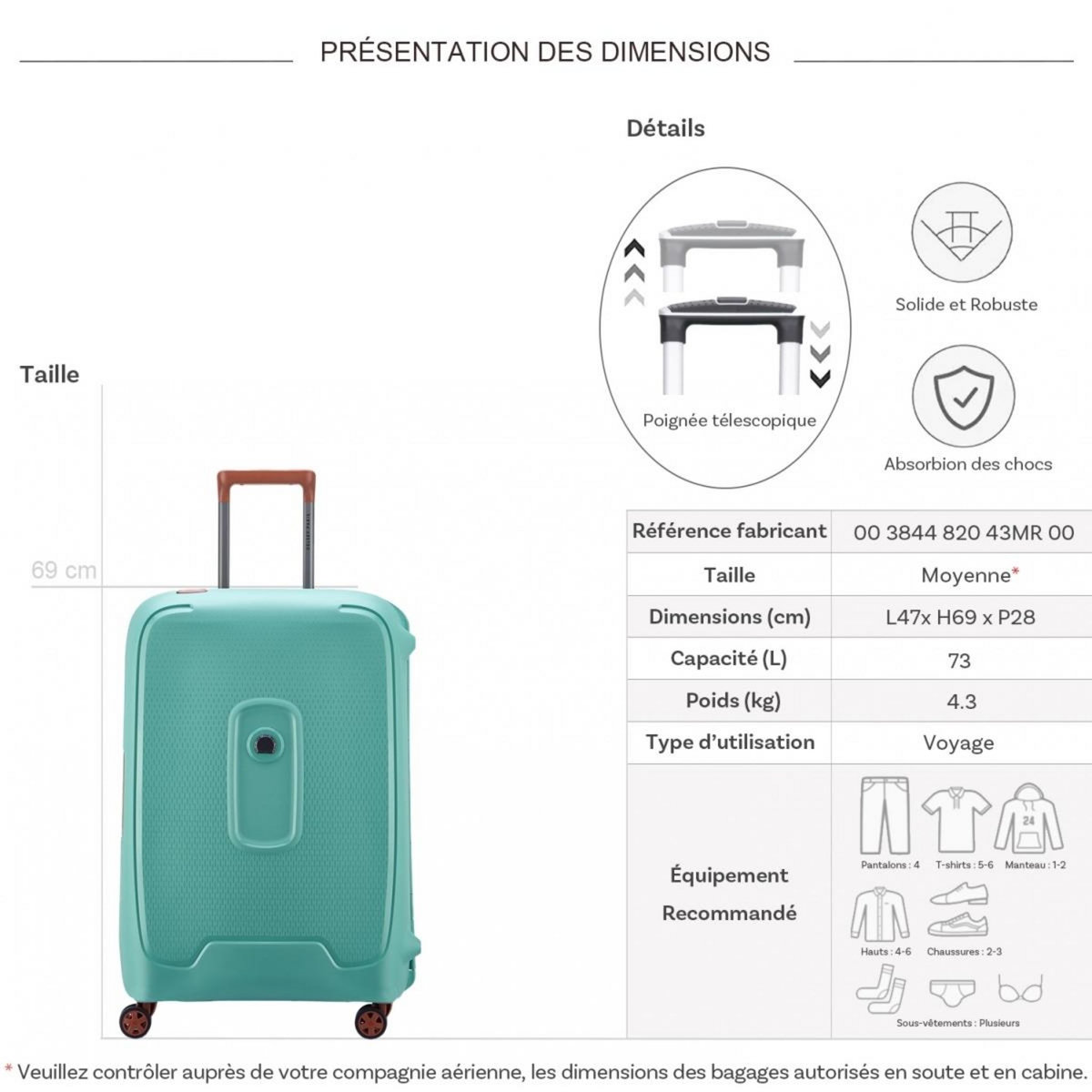 Delsey Valise rigide Moncey 69cm TSA Polypropylène
