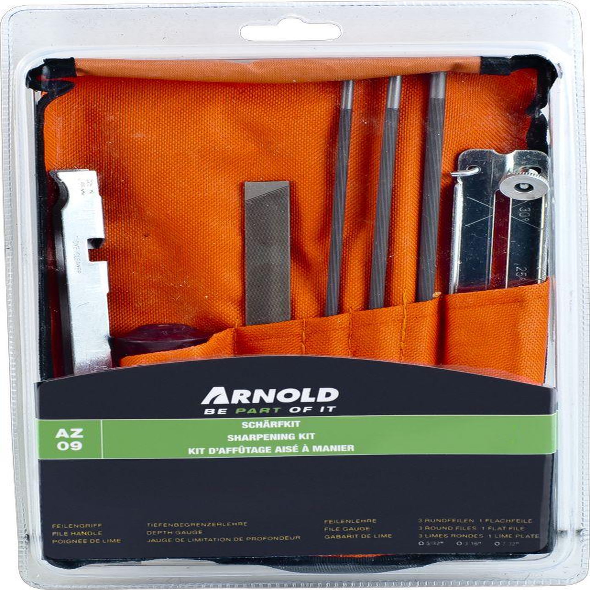 ARNOLD Kit d'affûtage en trousse enroulable pour lames de tronçonneuse