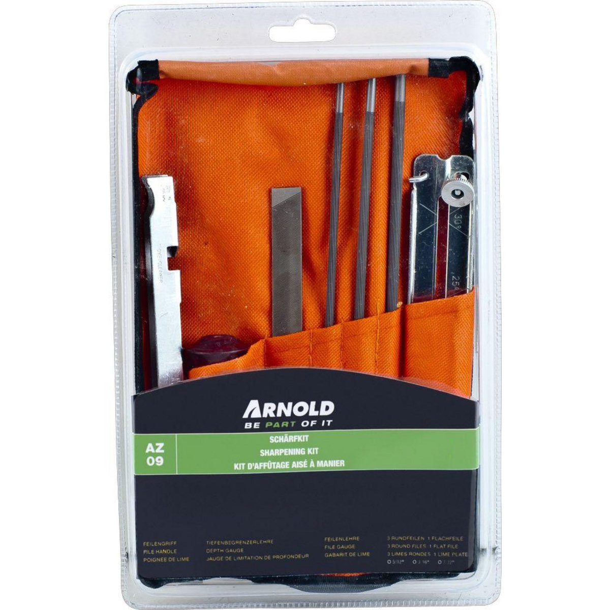 ARNOLD Kit d'affûtage en trousse enroulable pour lames de tronçonneuse