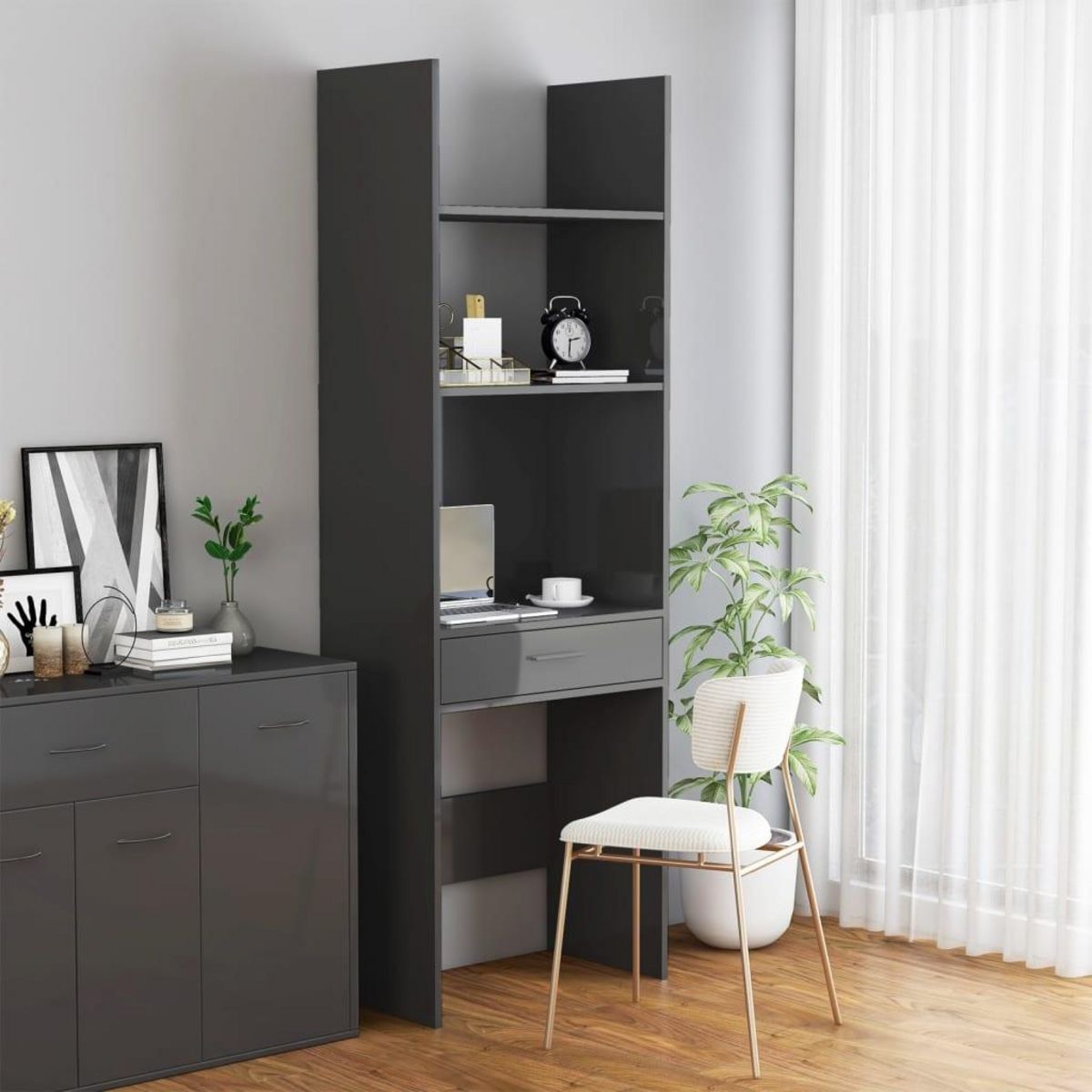 VIDAXL Bibliotheque Gris brillant 60x35x180 cm Agglomere
