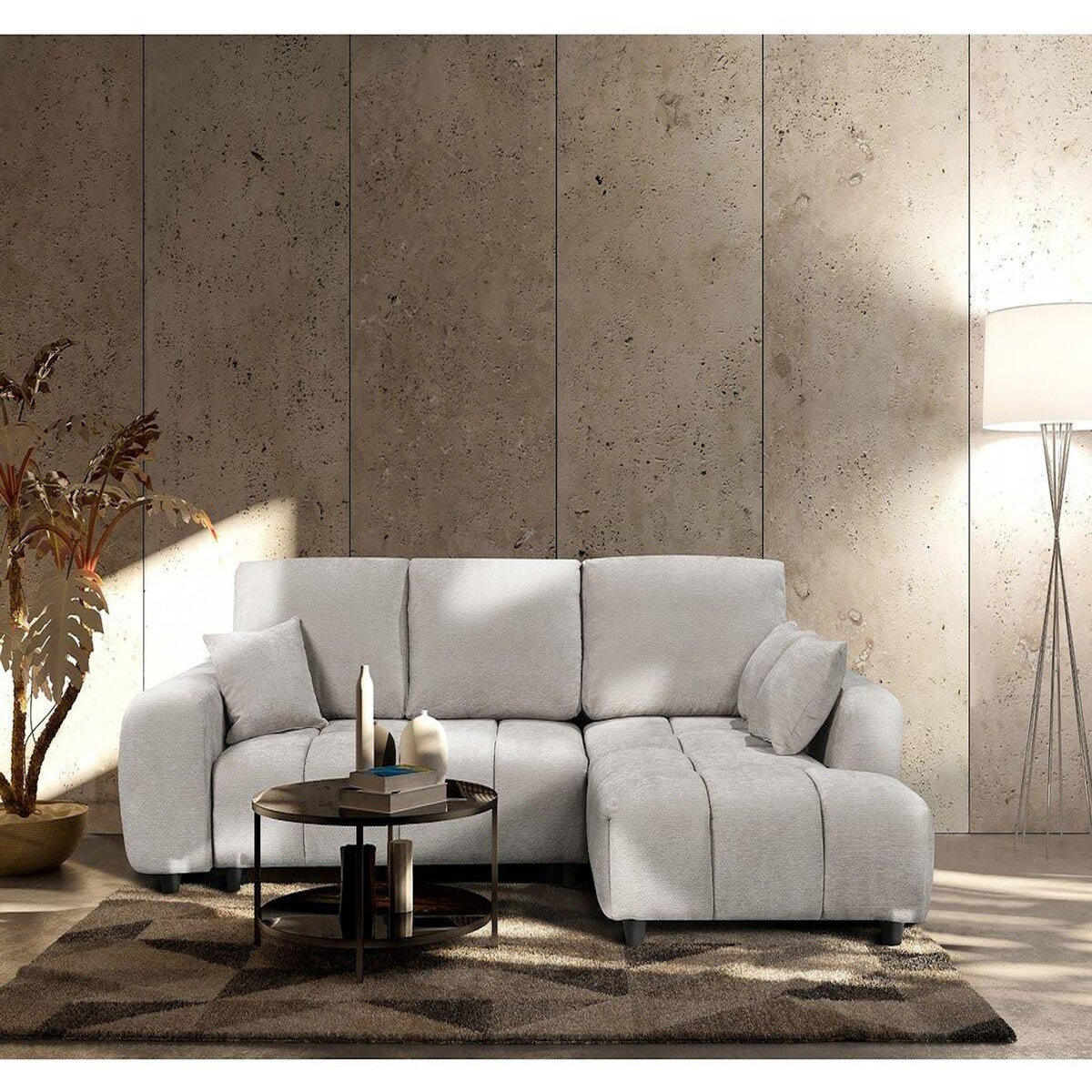 Habitat et Jardin Canapé d'angle droit convertible en tissu chenille  Verneuil  - 3 places - Beige