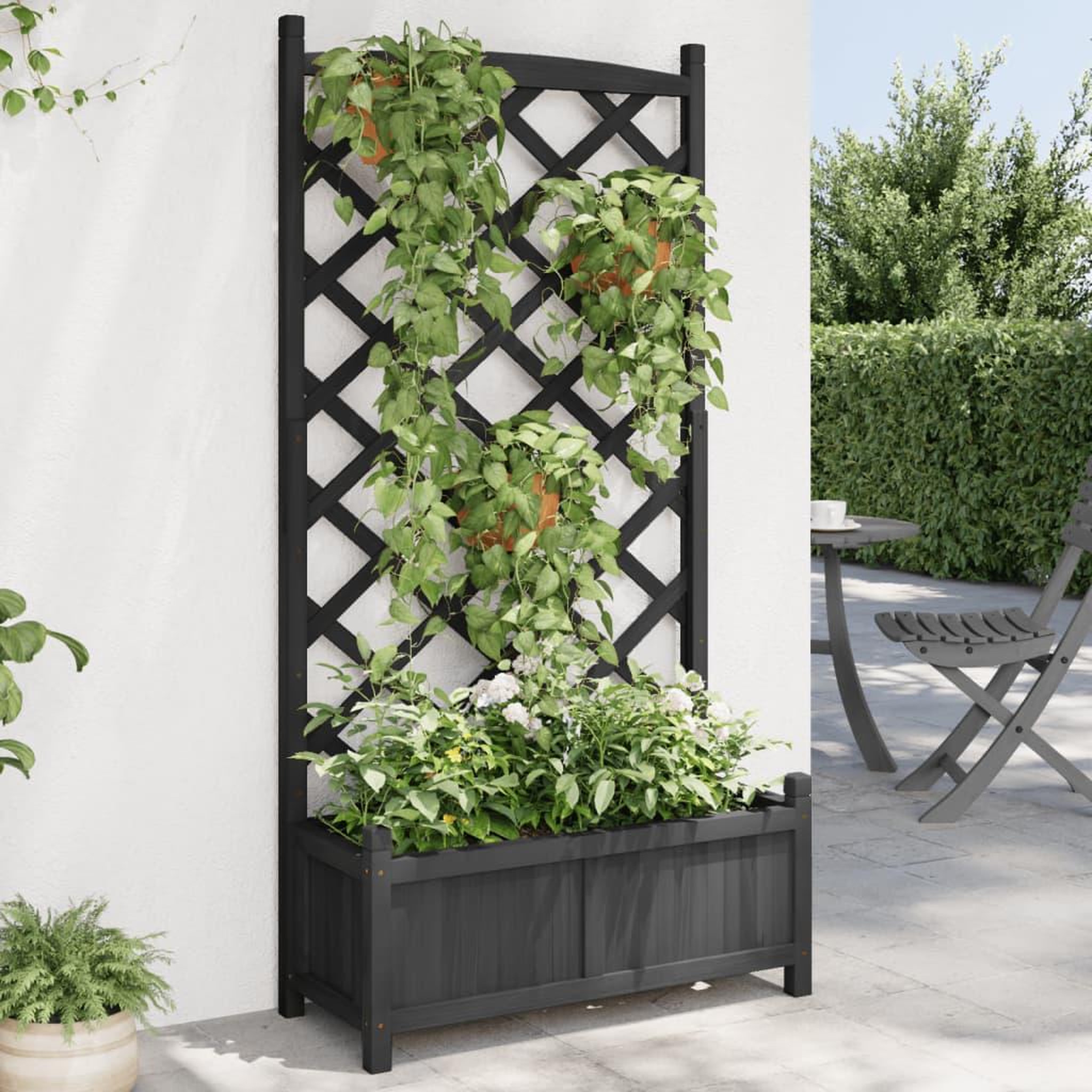 VIDAXL Jardiniere avec treillis noir bois massif de sapin