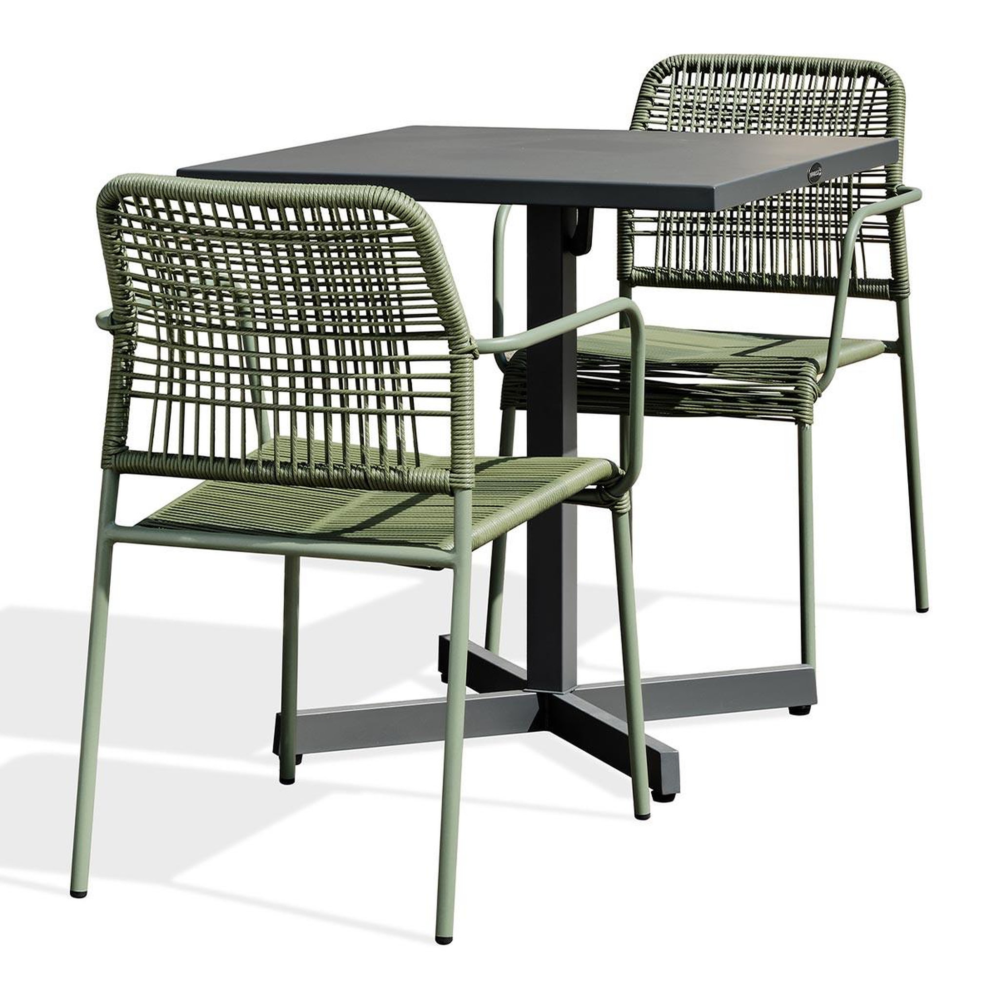 Paris Prix Ensemble Table de jardin & 2 Fauteuils  Louise & Marceau  74cm Anthracite & Vert Olive