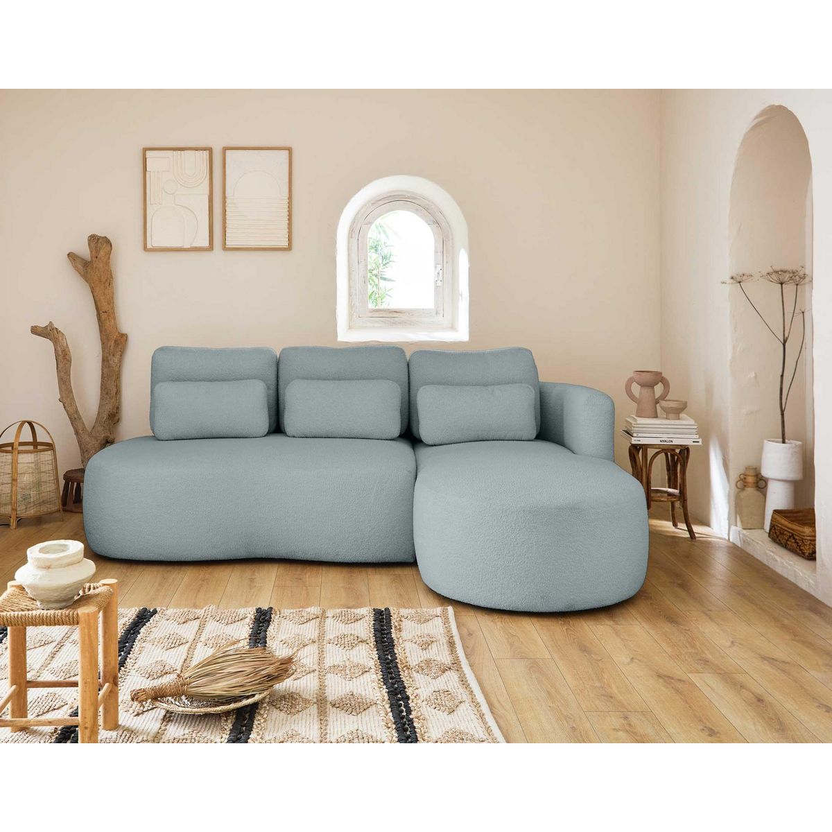 LISA DESIGN Mahina - canapé d'angle droit - 4 places - convertible avec coffre - en tissu bouclette