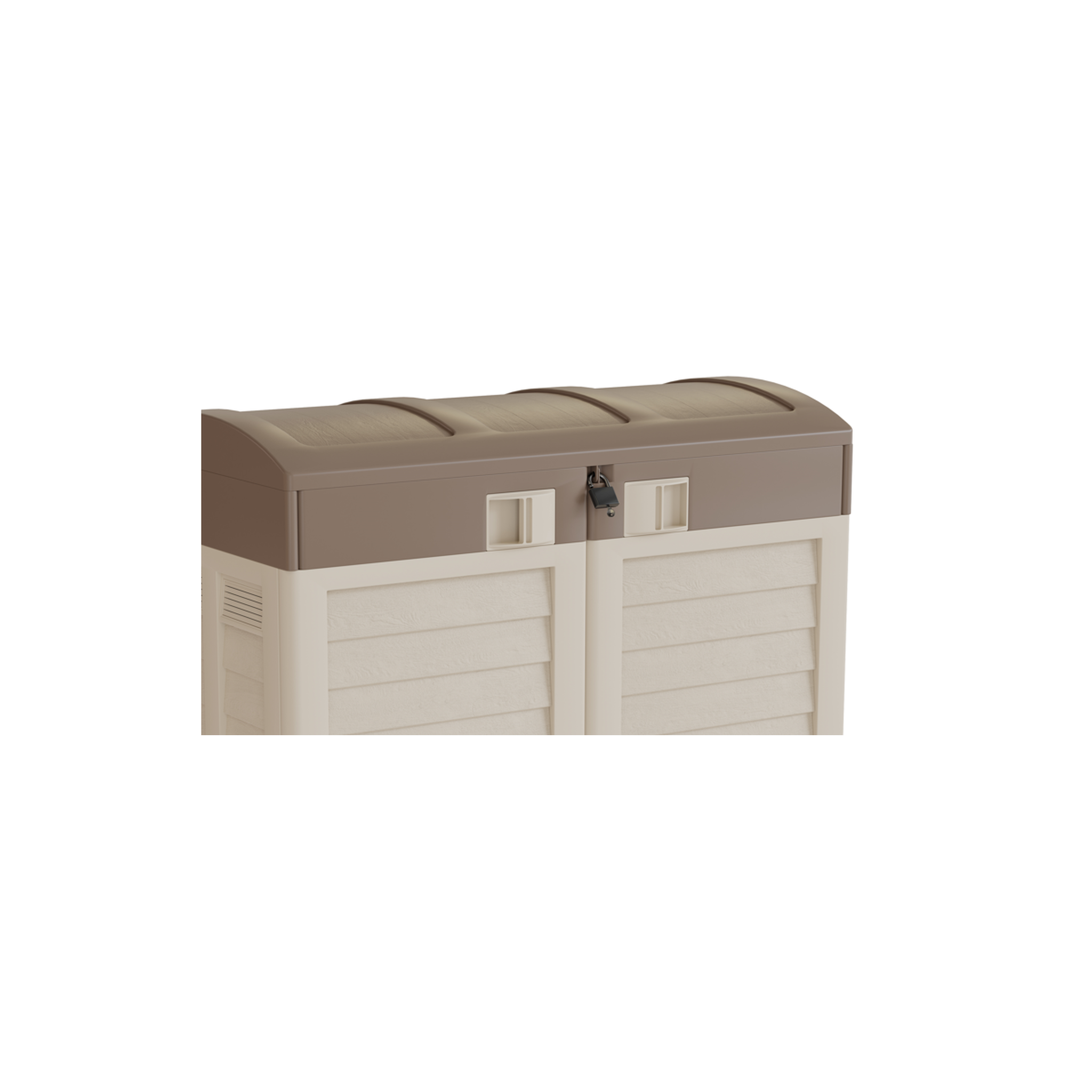 Voir la diapositive 5 : INTEC Coffre Rangement Poubelle 1500L - Cache Poubelle de Tri Polypropylène Ecru Taupe - Coffre de jardin Verrouillable par Cadenas