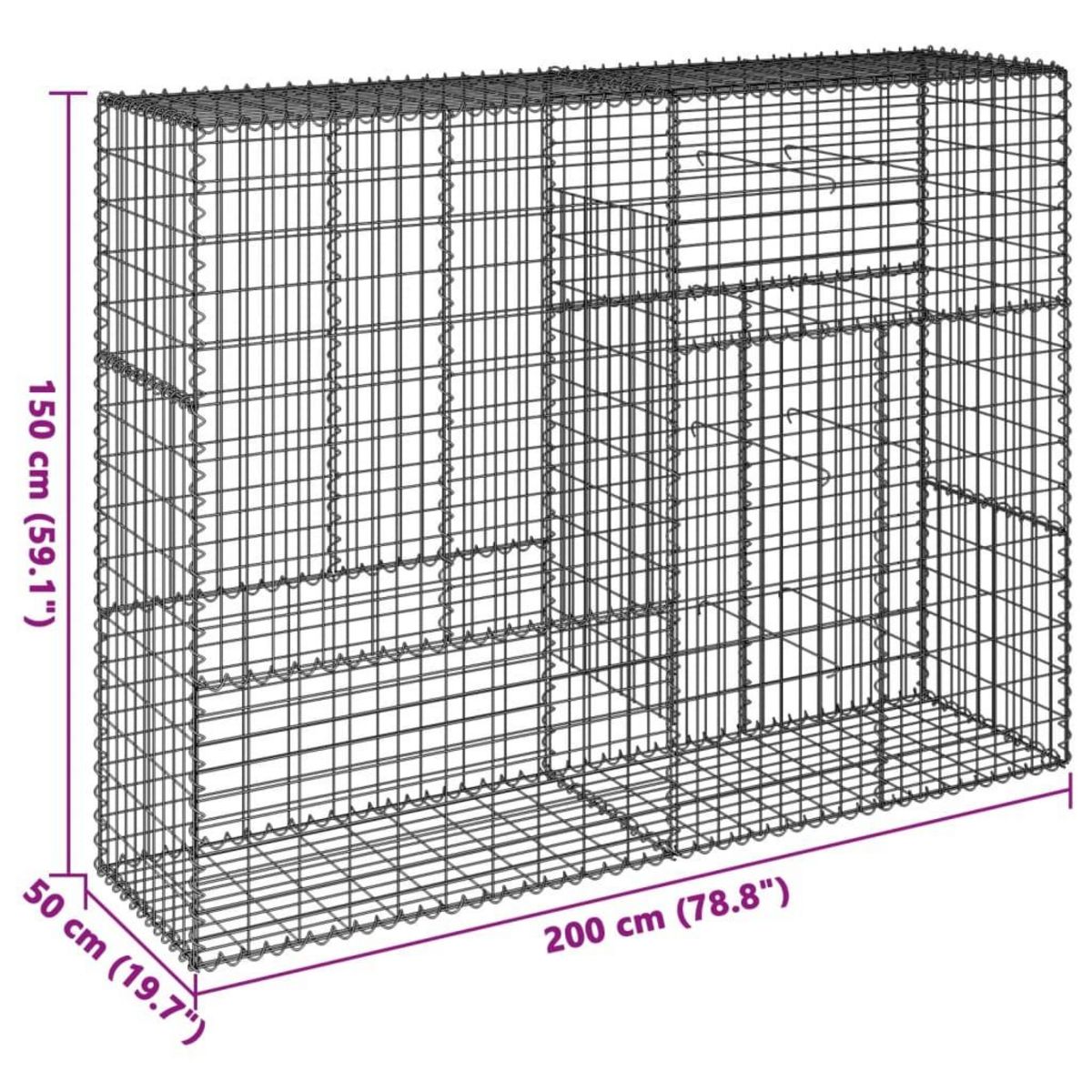 VIDAXL Panier gabion avec couvercle 200x50x150 cm fer galvanise