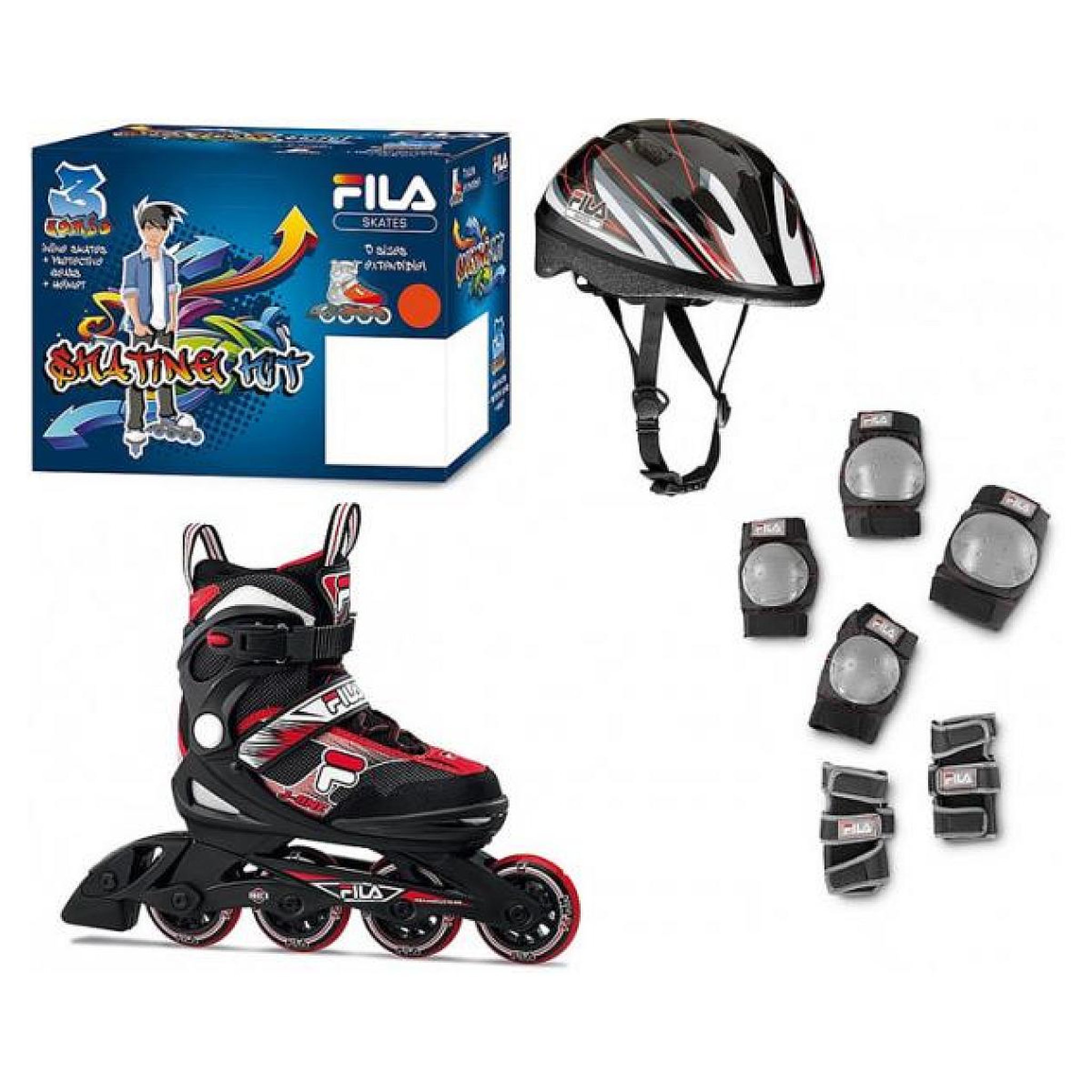 FILA Pack Fila jr j-one noir/rouge T32-36 + tripack+ casque