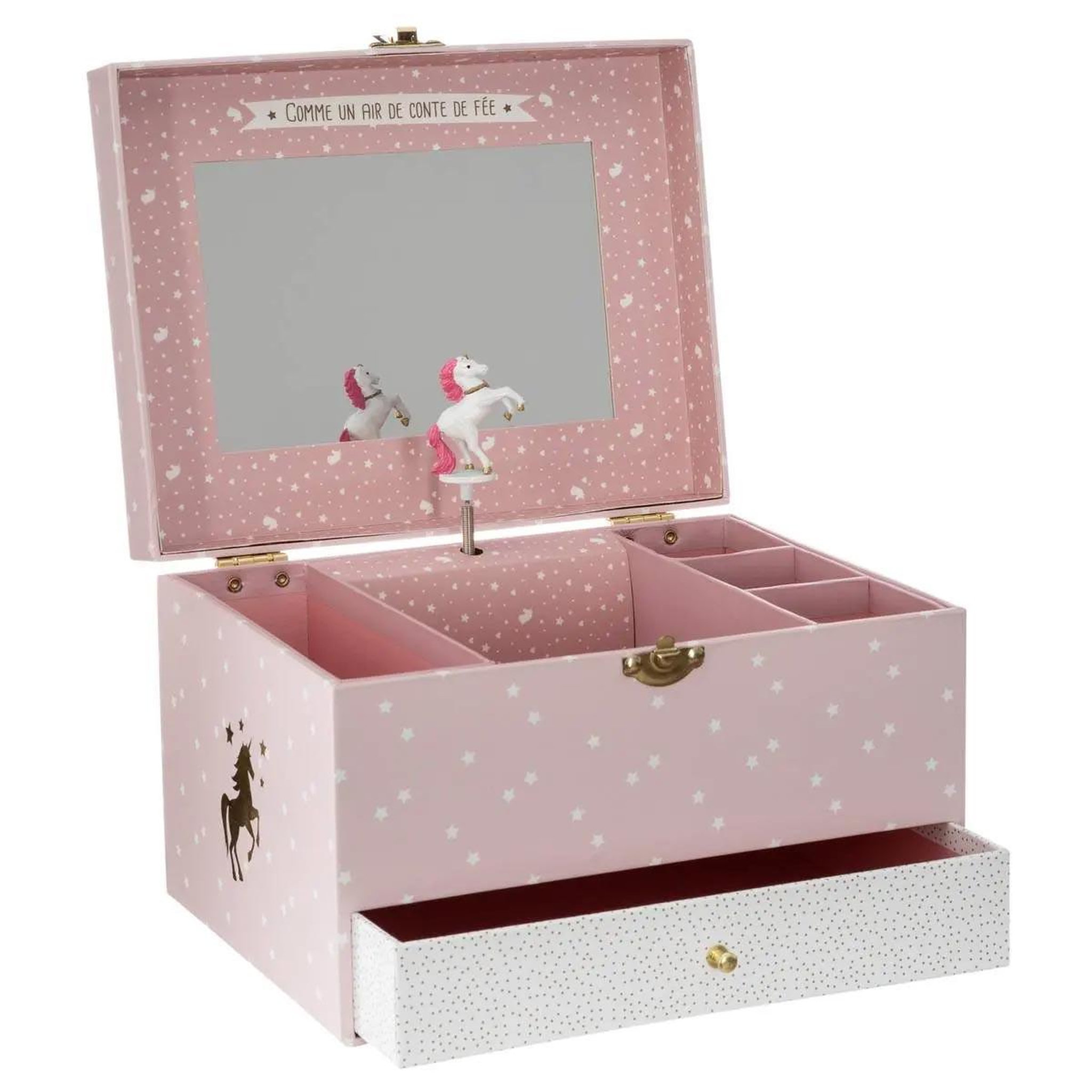 Voir la diapositive 2 : Atmosphera Kids Boîte à bijoux musicale  licorne  21cm rose