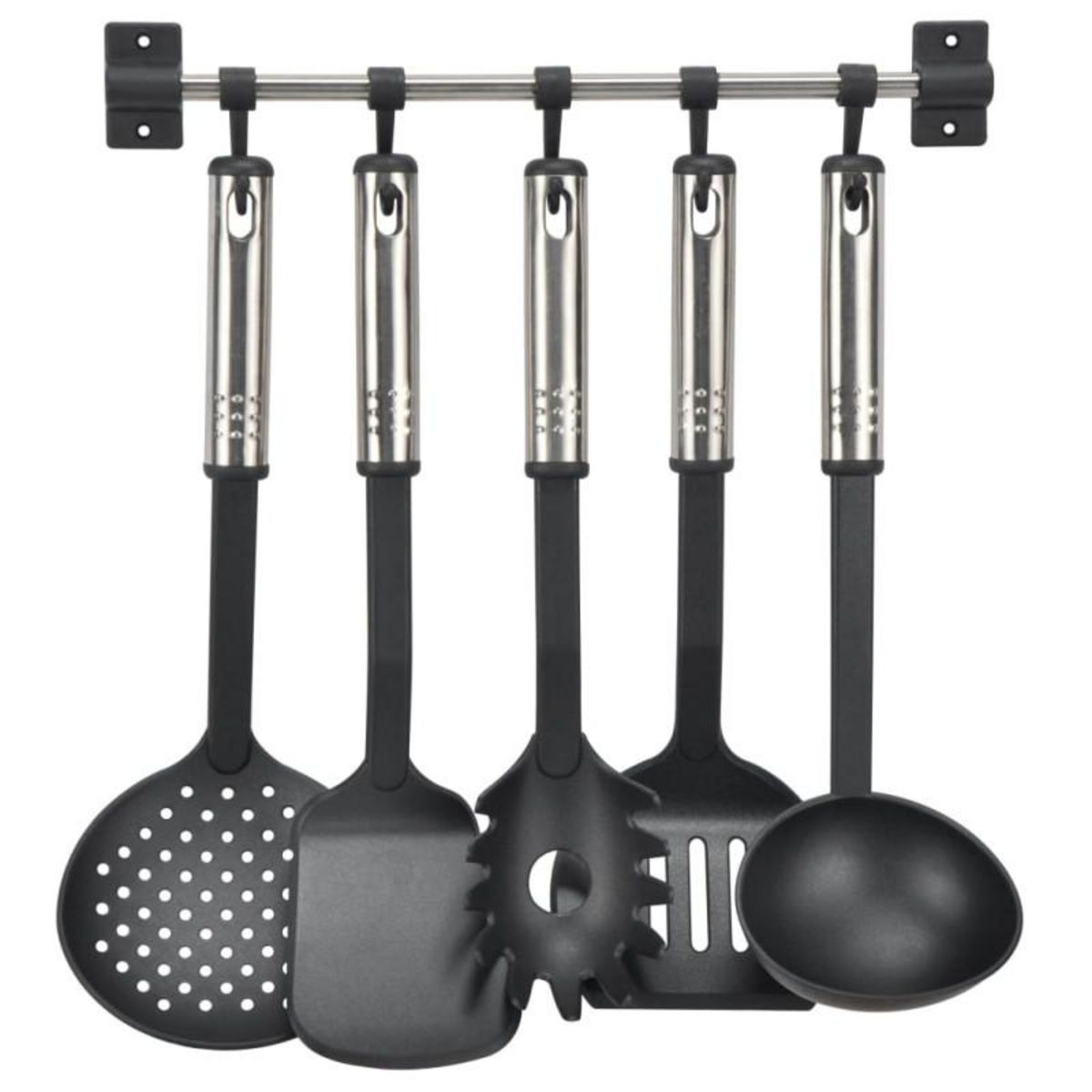 HI HI Ensemble d ustensiles de cuisine 6 pcs Noir et argenté