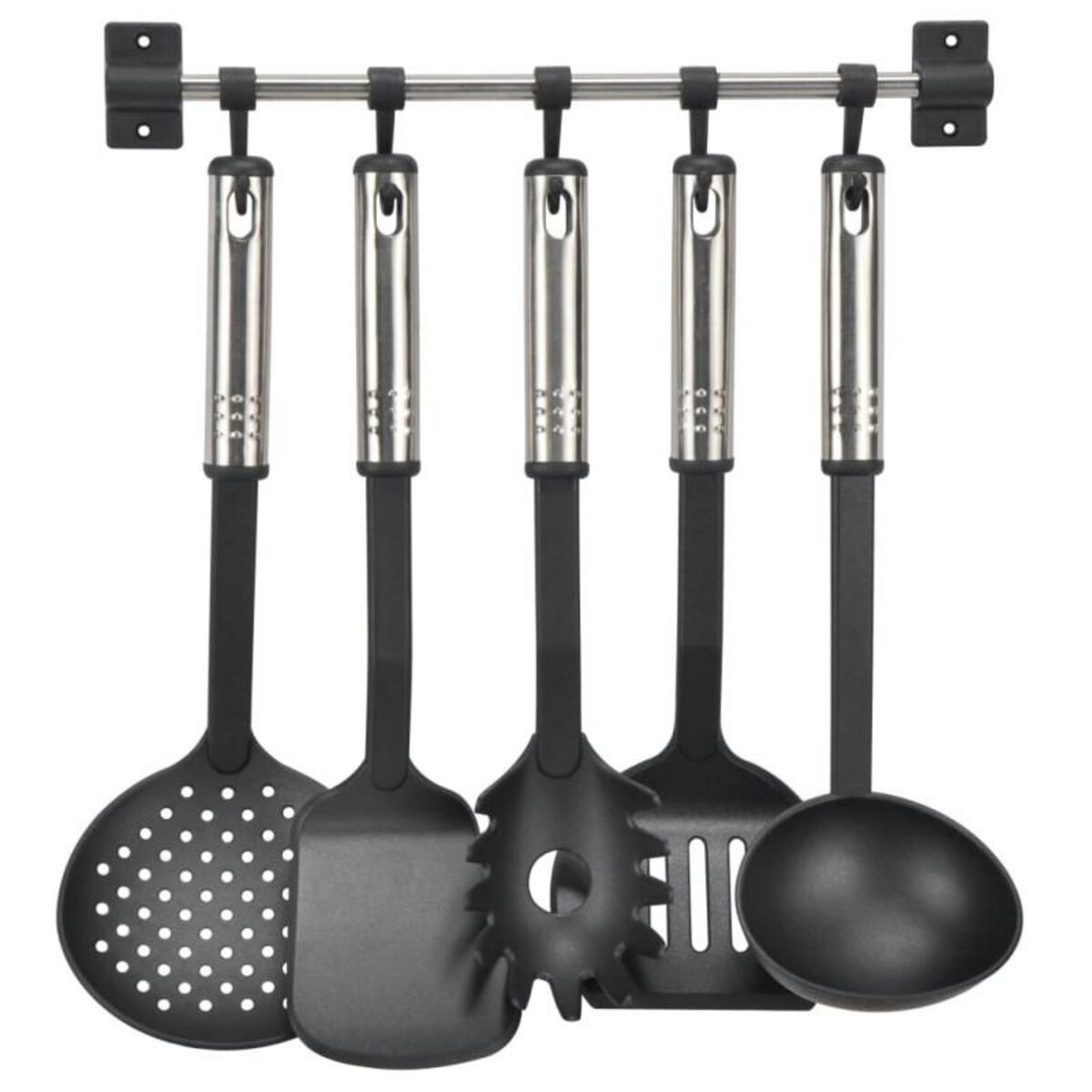 HI HI Ensemble d ustensiles de cuisine 6 pcs Noir et argenté