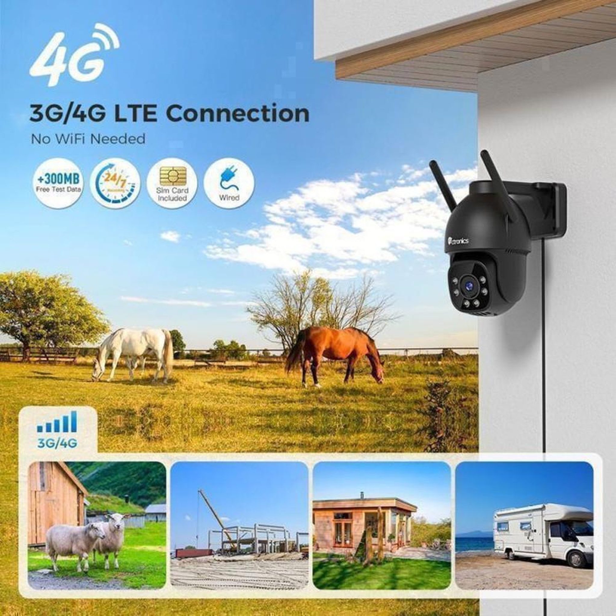 Voir la diapositive 5 : Caméra de sécurité extérieure PTZ 1080P CTRONICS 360° IP 4G LTE vision nocturne couleur, détection humaine, suivi automatique, audio bidirectionnel, IP66 noir mat