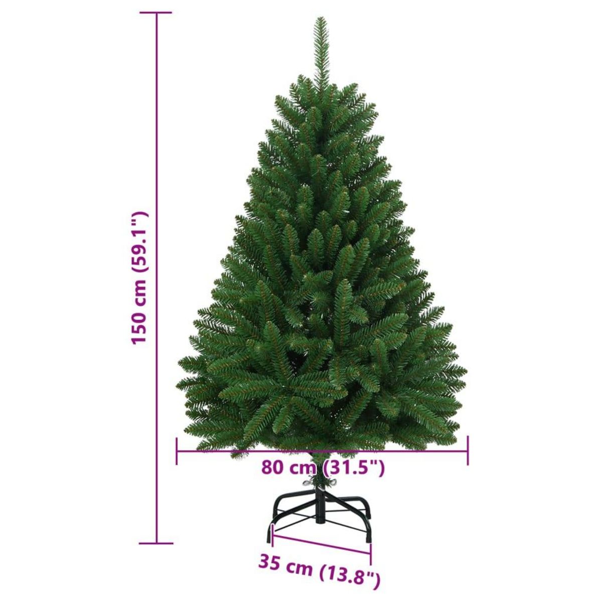 VIDAXL Sapin de Noël artificiel a charnieres avec support vert 150 cm