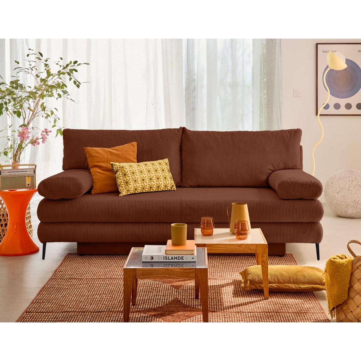 BEST MOBILIER Elton - canapé 3 places convertible avec coffre en velours côtelé