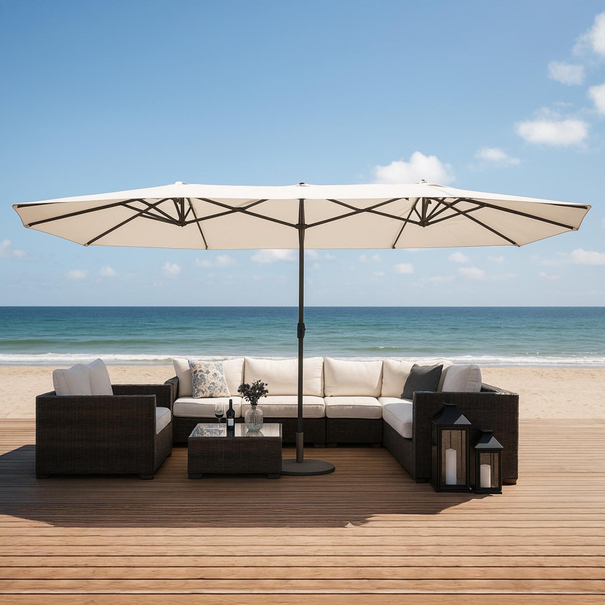 Voir la diapositive 2 : CONCEPT USINE Parasol double ecru droit ovale 27 x 46 m venice