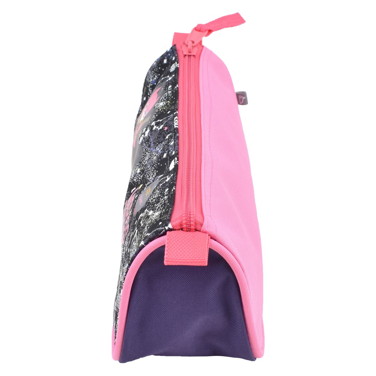 AUCHAN Trousse scolaire triangulaire polyester violet, rose et noir SUPER GIRLY