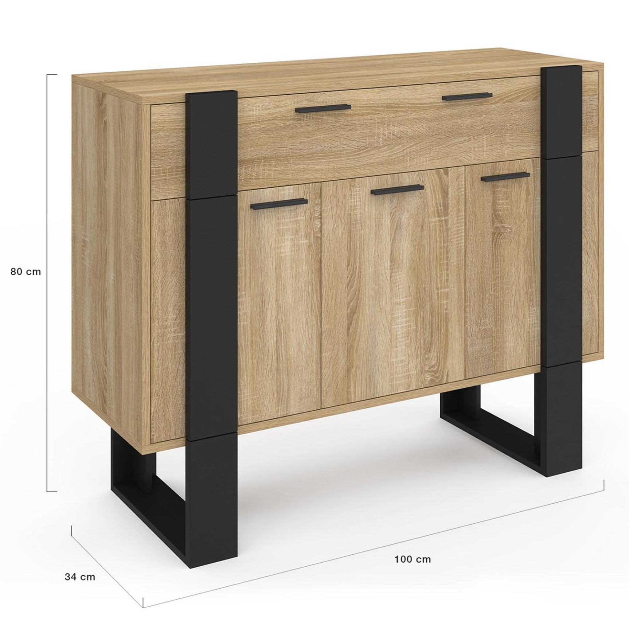 Voir la diapositive 5 : ID MARKET Buffet 100 cm phoenix 3 portes et 1 tiroir bois et noir
