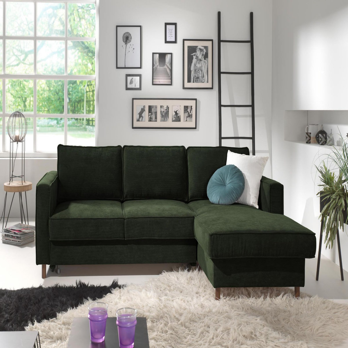 LISA DESIGN Jake - canapé d'angle droit - convertible avec coffre - 4 places - en velours côtelé