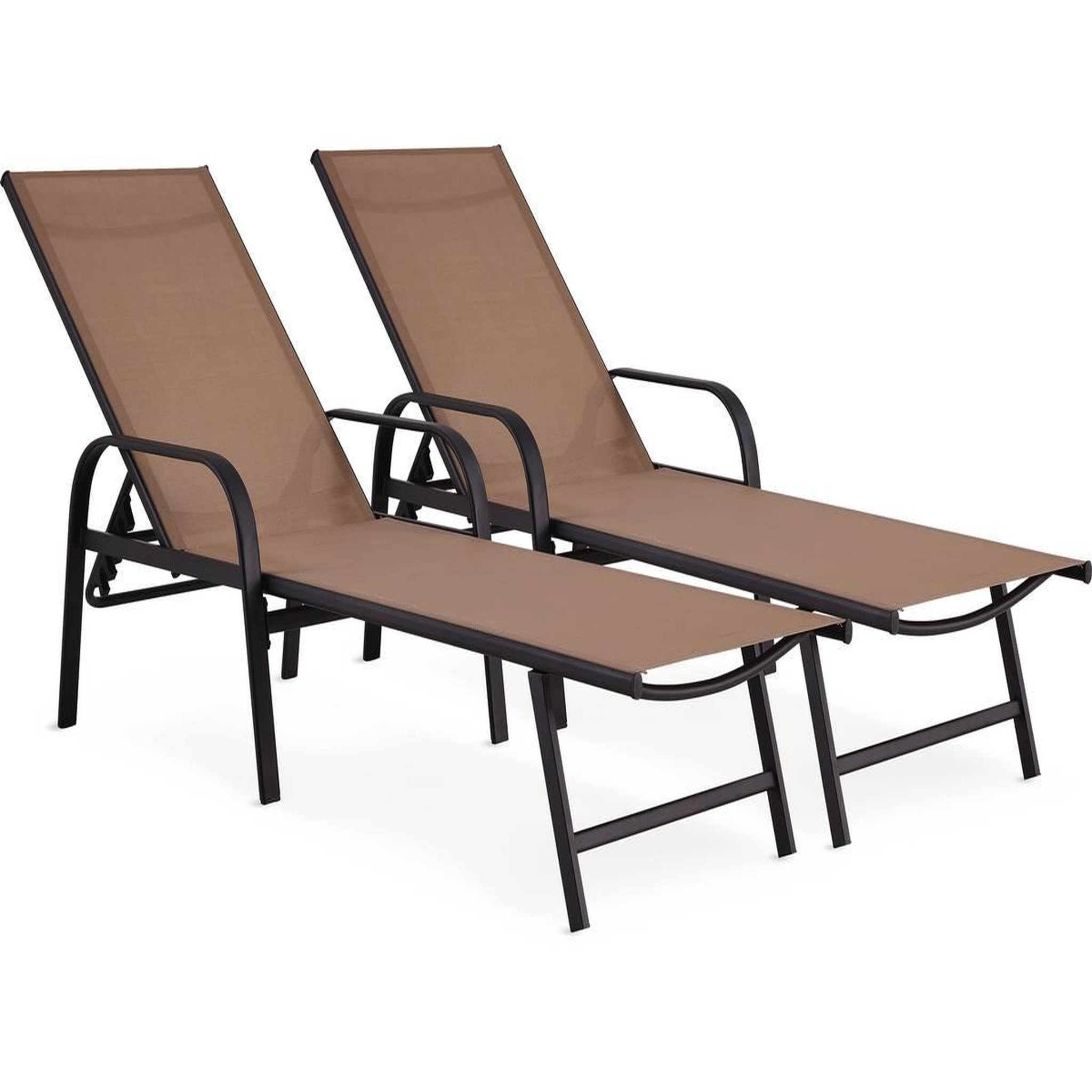 Habitat et Jardin Lot de 2 bains de soleil en métal avec accoudoirs  farniente  - taupe