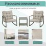 Voir la diapositive 5 : OUTSUNNY Ensemble de jardin 3 pièces 2 fauteuils à bascule table basse coussins inclus métal époxy résine tressée PE polyester gris