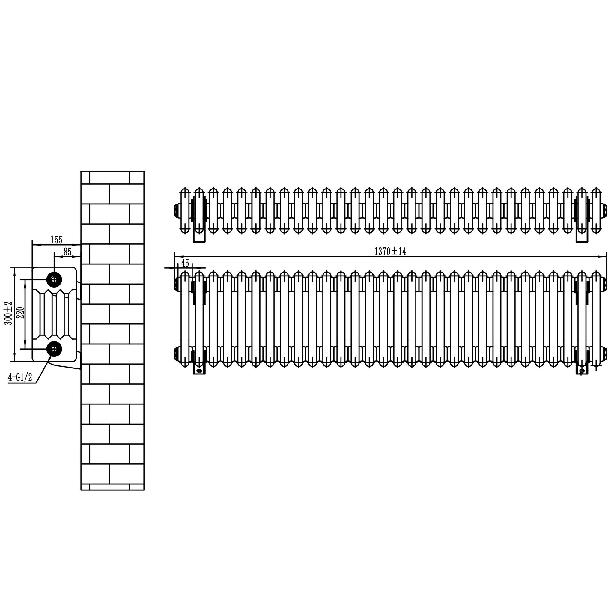 Voir la diapositive 5 : MONSTERSHOP Radiateur traditionnel à 4 colonnes & vannes - 300 x 1370 mm