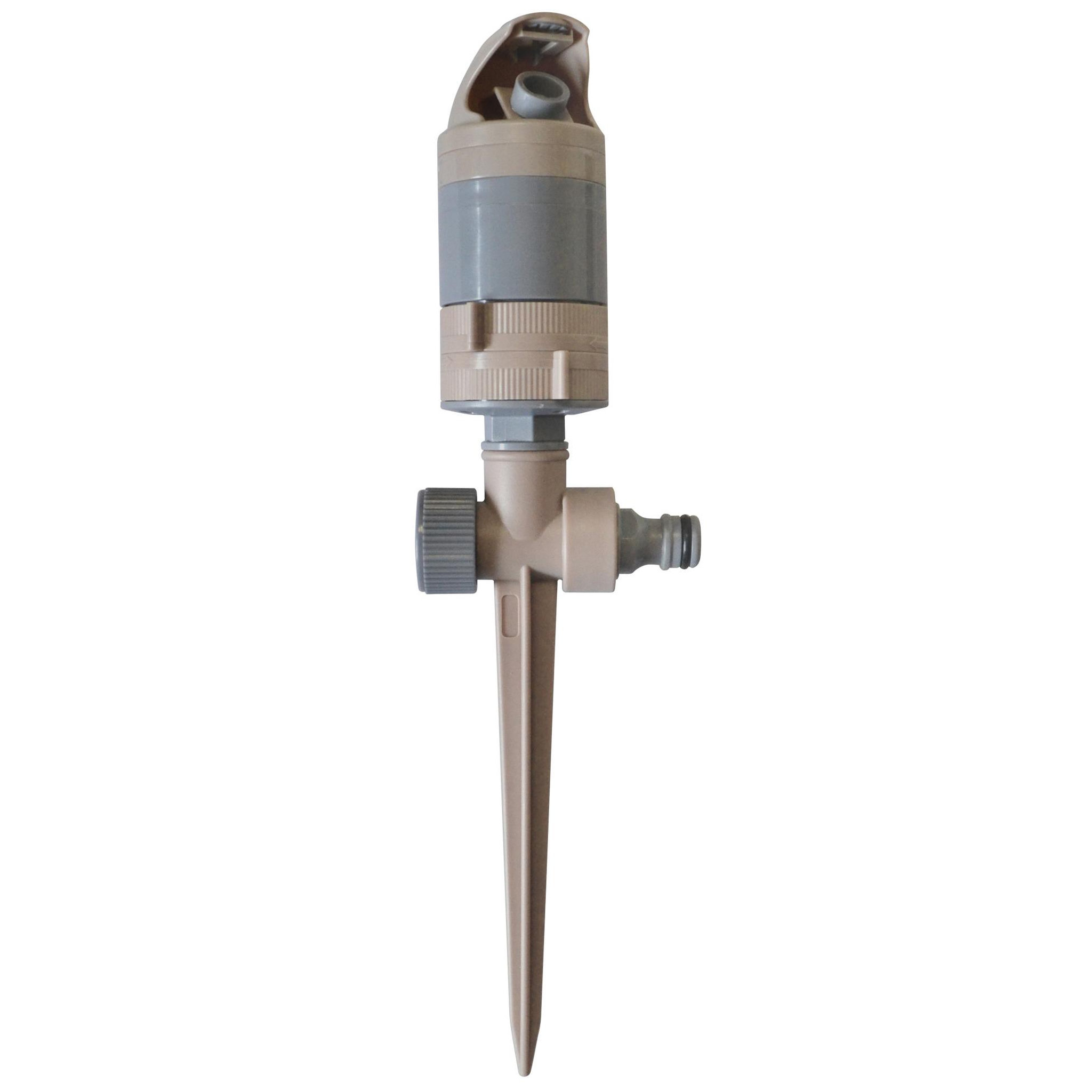 Voir la diapositive 1 : Jardibric Arroseur rotatif turbine de surface 2 jets sur pic passant