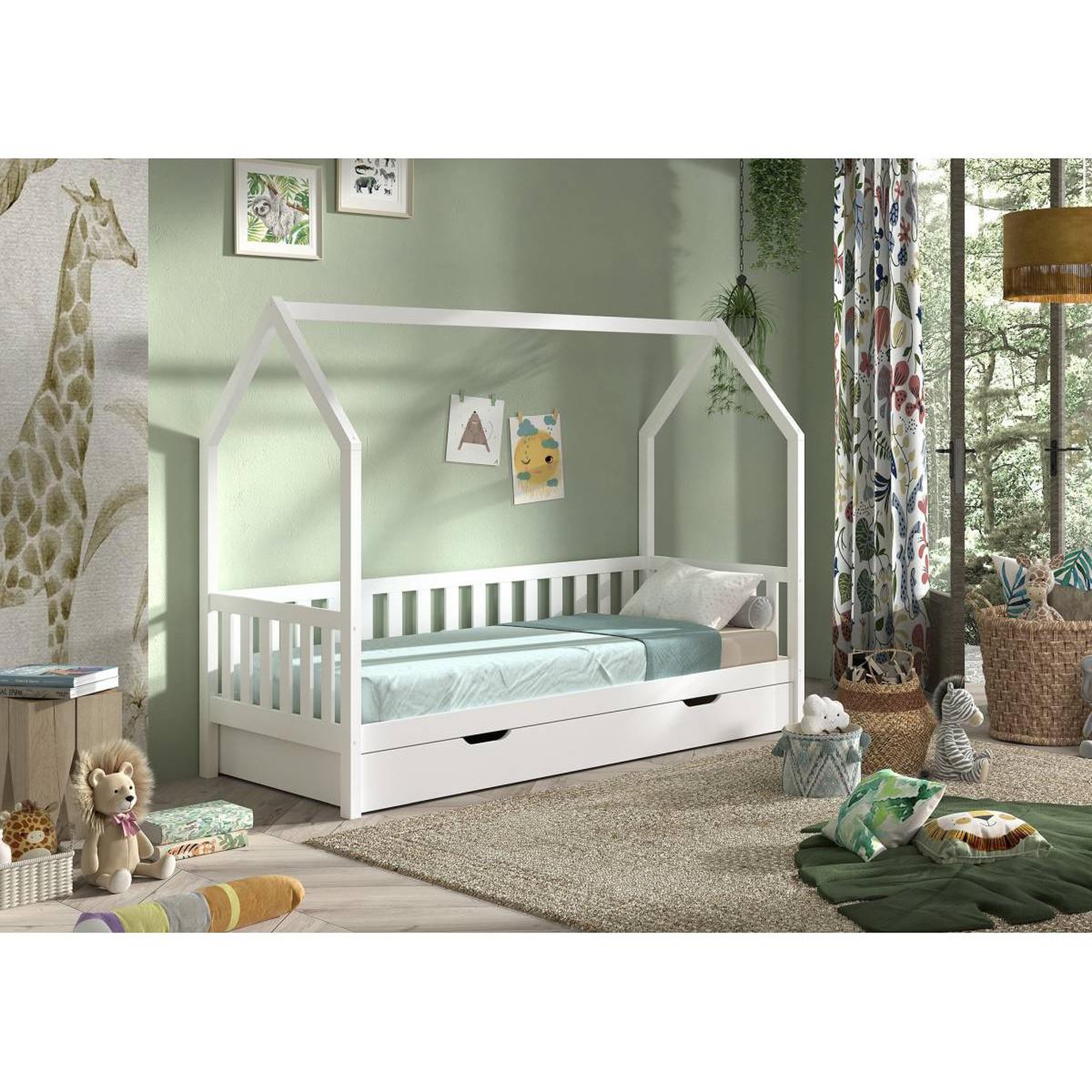 Voir la diapositive 5 : Paris Prix Pack - lit enfant & tiroir-lit  cabane  90x200cm blanc