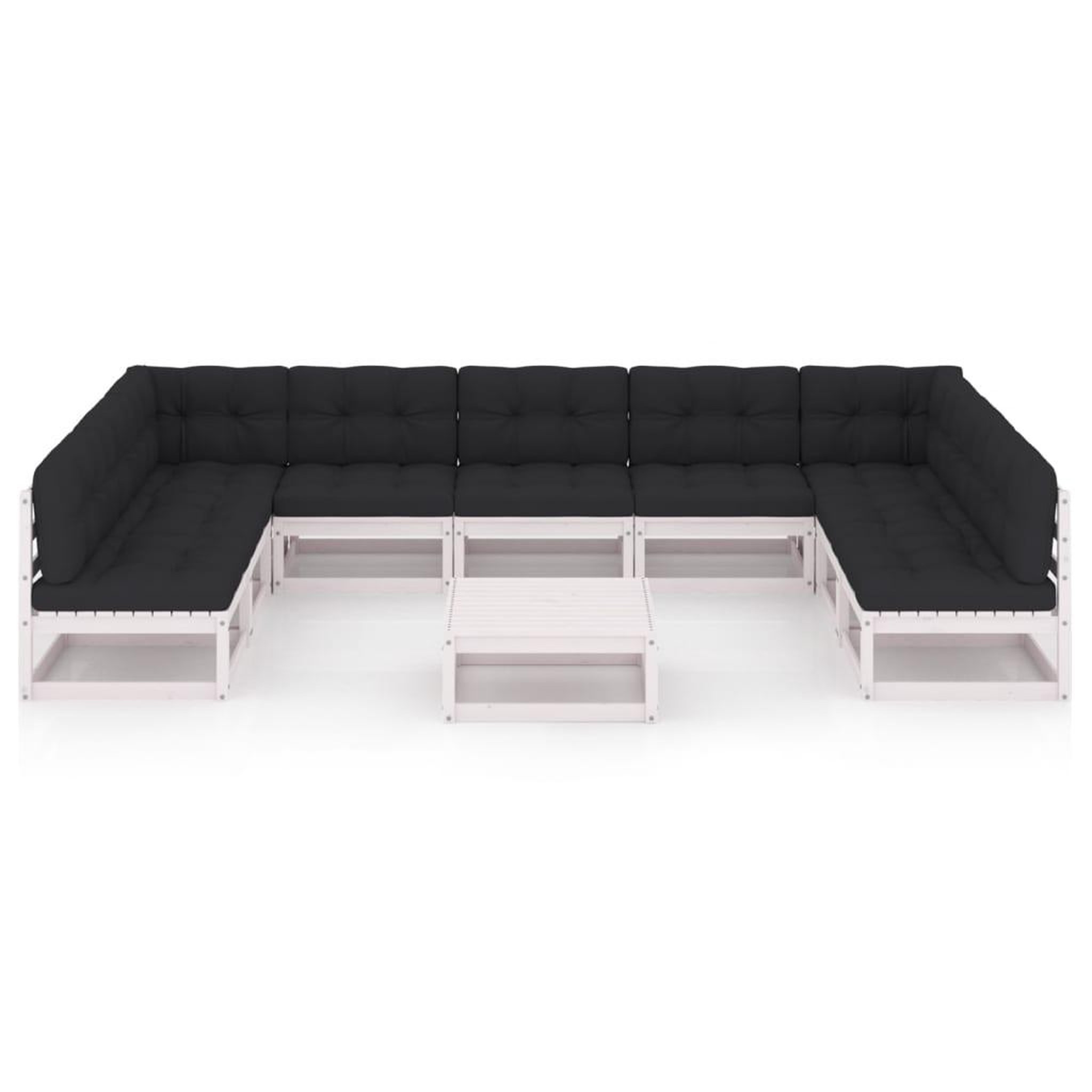 Voir la diapositive 3 : VIDAXL Salon de jardin 10 pcs avec coussins Blanc Bois de pin massif