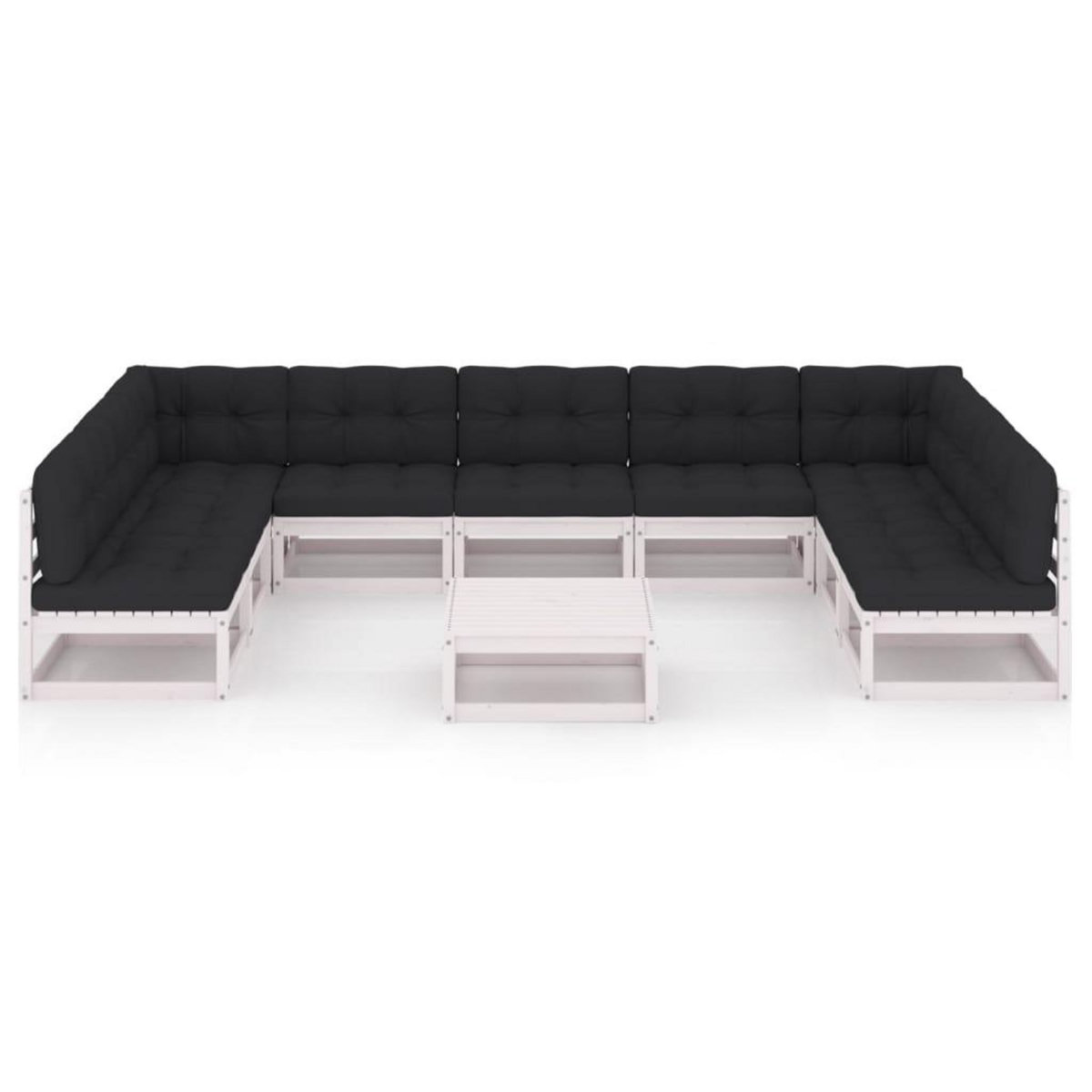 VIDAXL Salon de jardin 10 pcs avec coussins Blanc Bois de pin massif