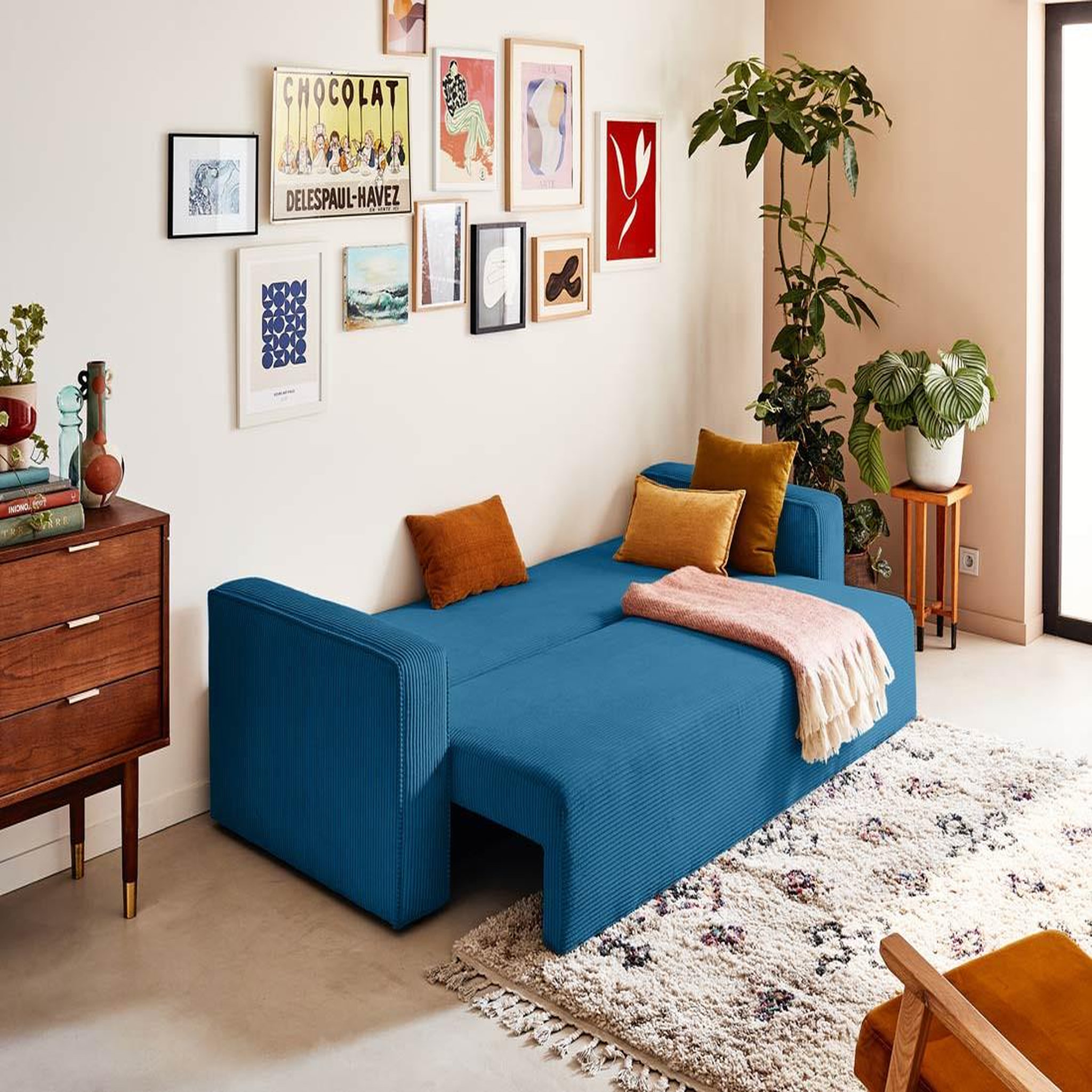 Voir la diapositive 2 : BEST MOBILIER Topaze - canapé 3 places - convertible avec coffre - en velours côtelé