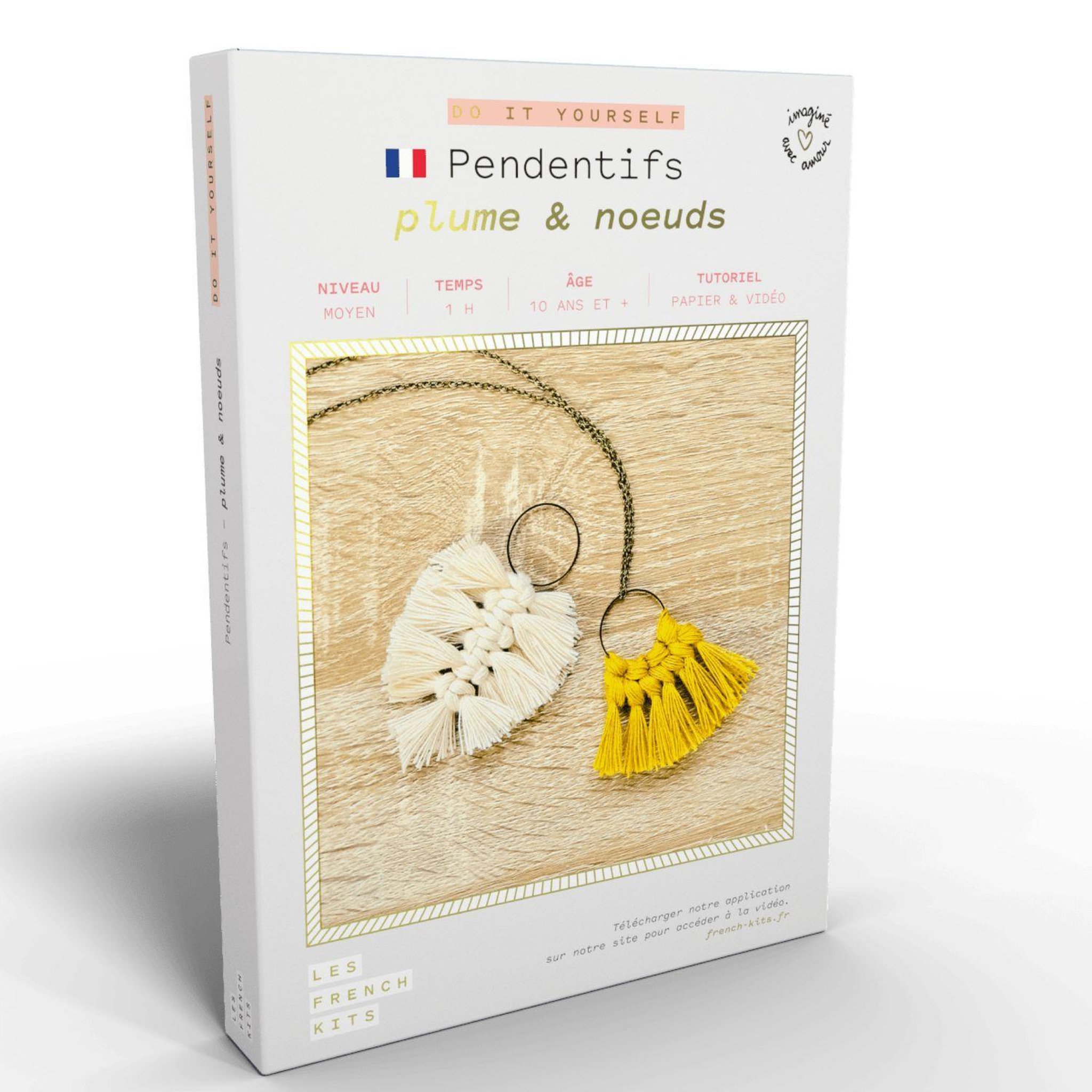 Voir la diapositive 2 : FRENCH KITS Bijoux Macramé - 2 Pendentifs jaune et écru