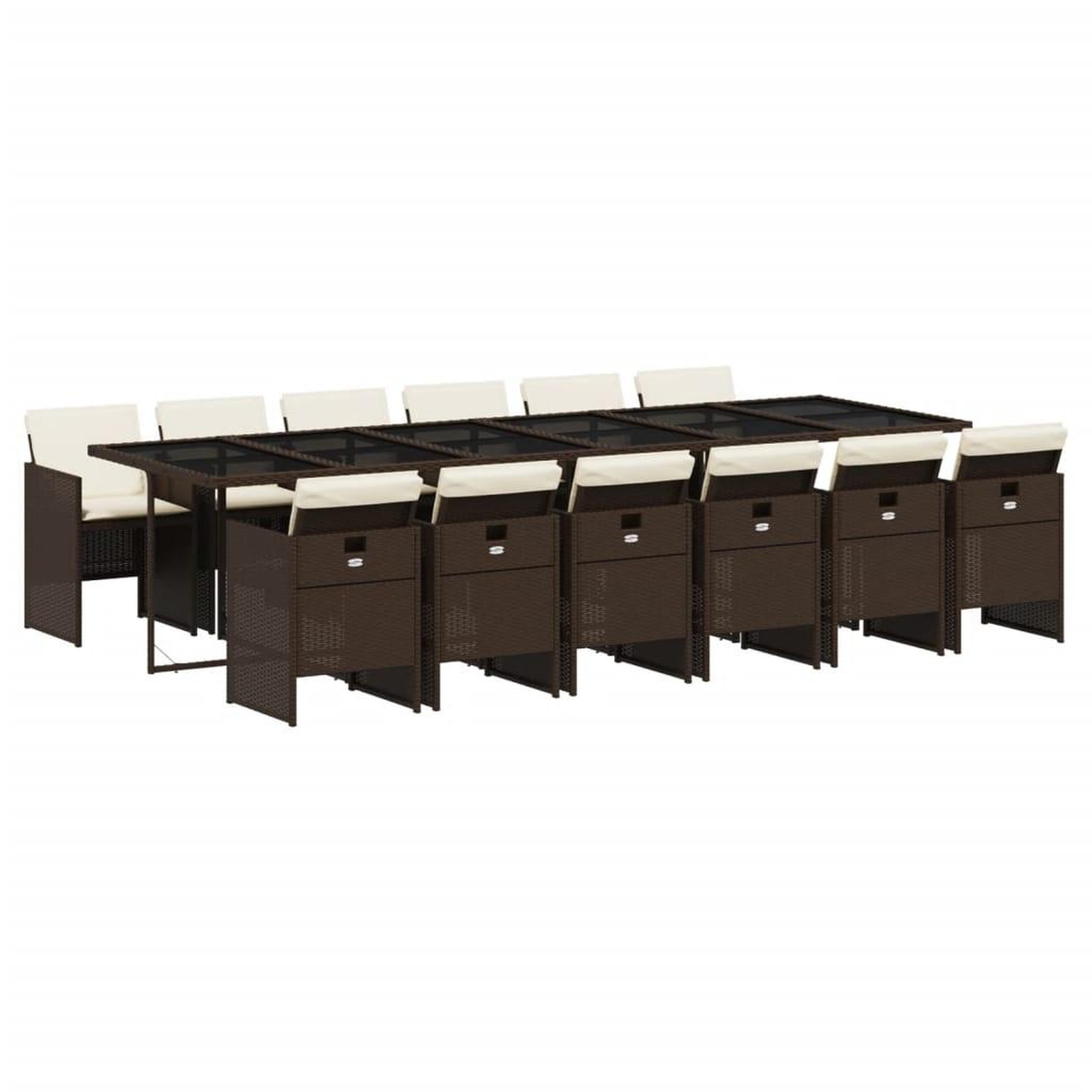 Voir la diapositive 2 : VIDAXL Ensemble a manger de jardin avec coussins 13 pcs marron rotin