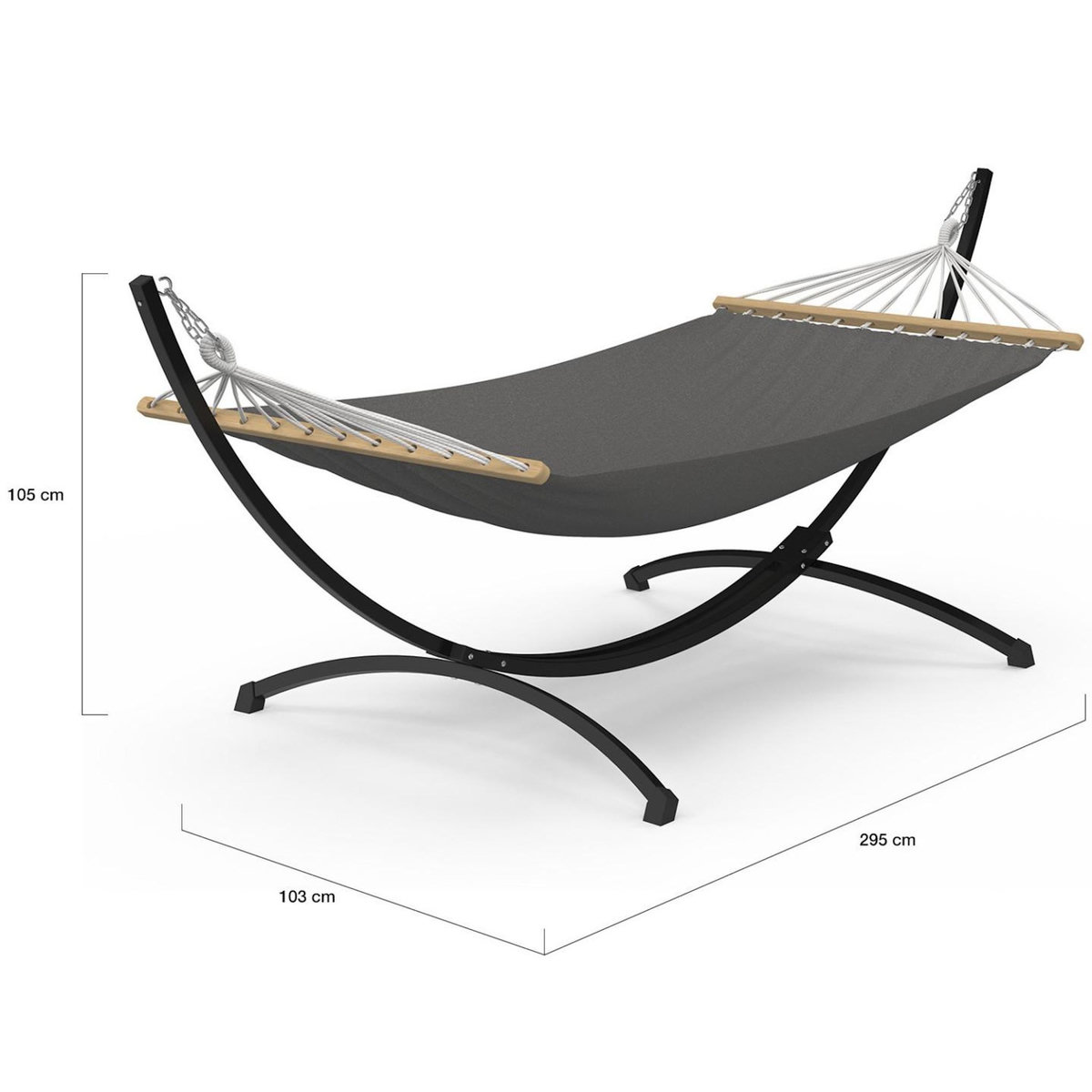 ID MARKET Hamac XL avec support métal noir et toile gris anthracite