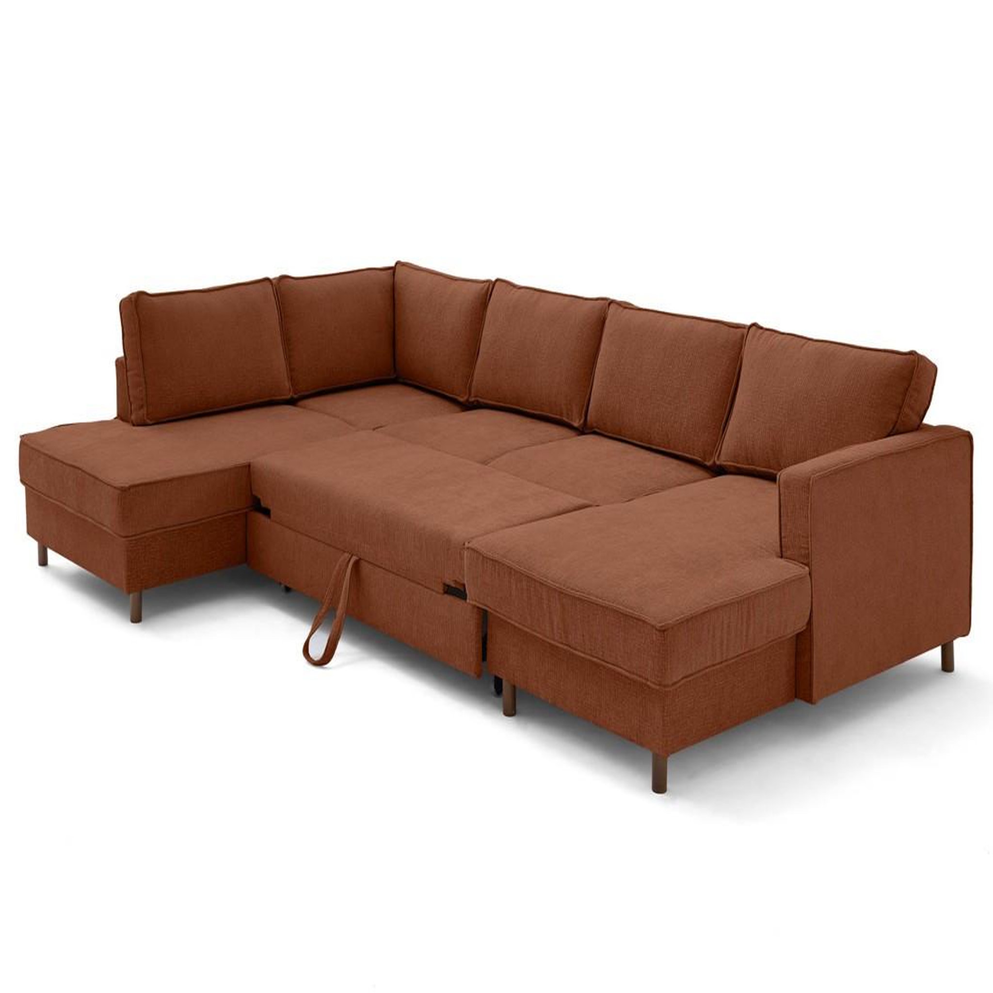 Voir la diapositive 2 : LISA DESIGN Jake - canapé panoramique d'angle gauche 7 places convertible avec coffre en tissu velours relief