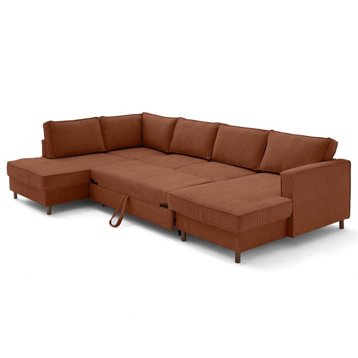 LISA DESIGN Jake - canapé panoramique d'angle gauche 7 places convertible avec coffre en tissu velours relief