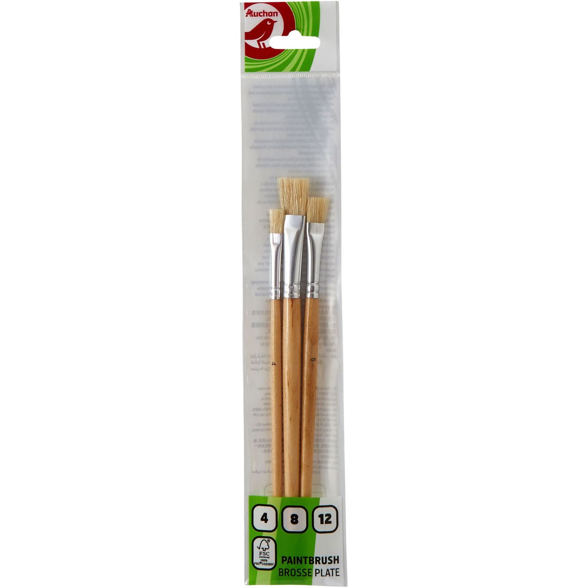 Voir la diapositive 2 : AUCHAN Lot de 3 pinceaux plats N°4/8/12