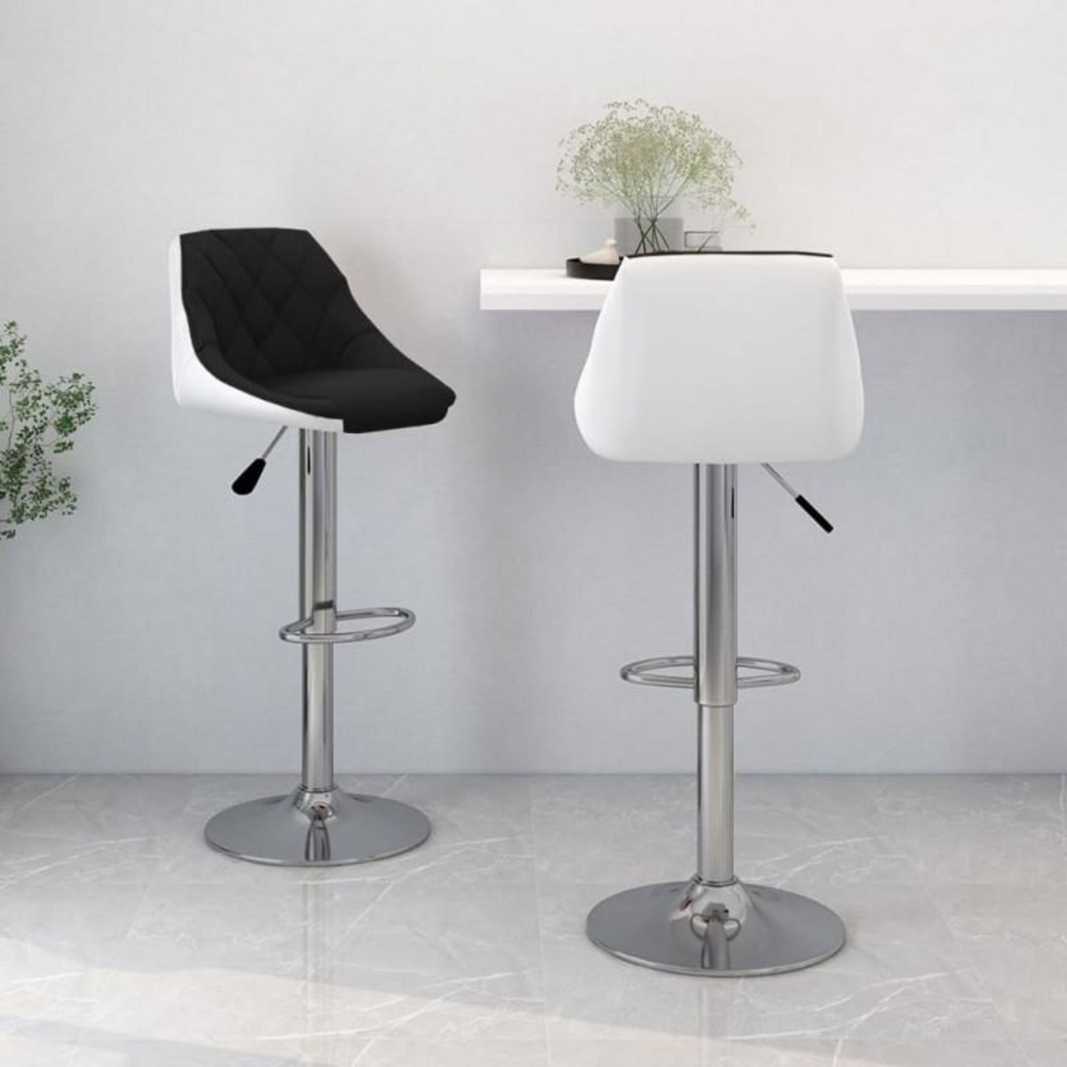 VIDAXL Tabourets de bar lot de 2 noir et blanc similicuir