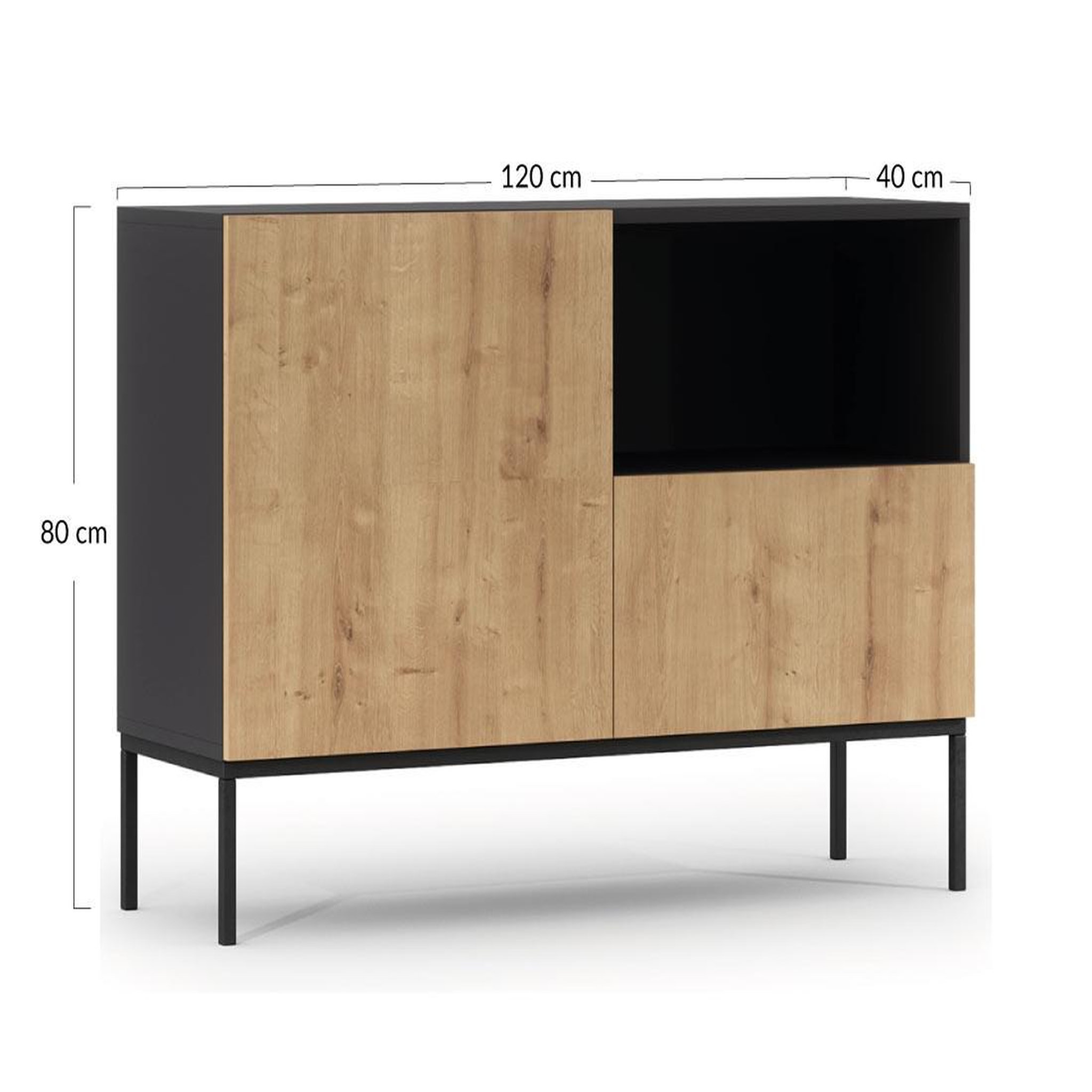 Voir la diapositive 4 : BEST MOBILIER Felicia - buffet bas - effet bois et noir - 1 porte, 1 tiroir et 1 niche - 120 cm