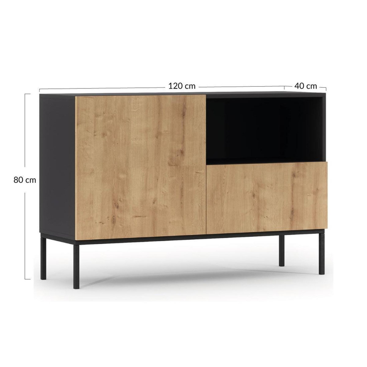 BEST MOBILIER Felicia - buffet bas - effet bois et noir - 1 porte, 1 tiroir et 1 niche - 120 cm
