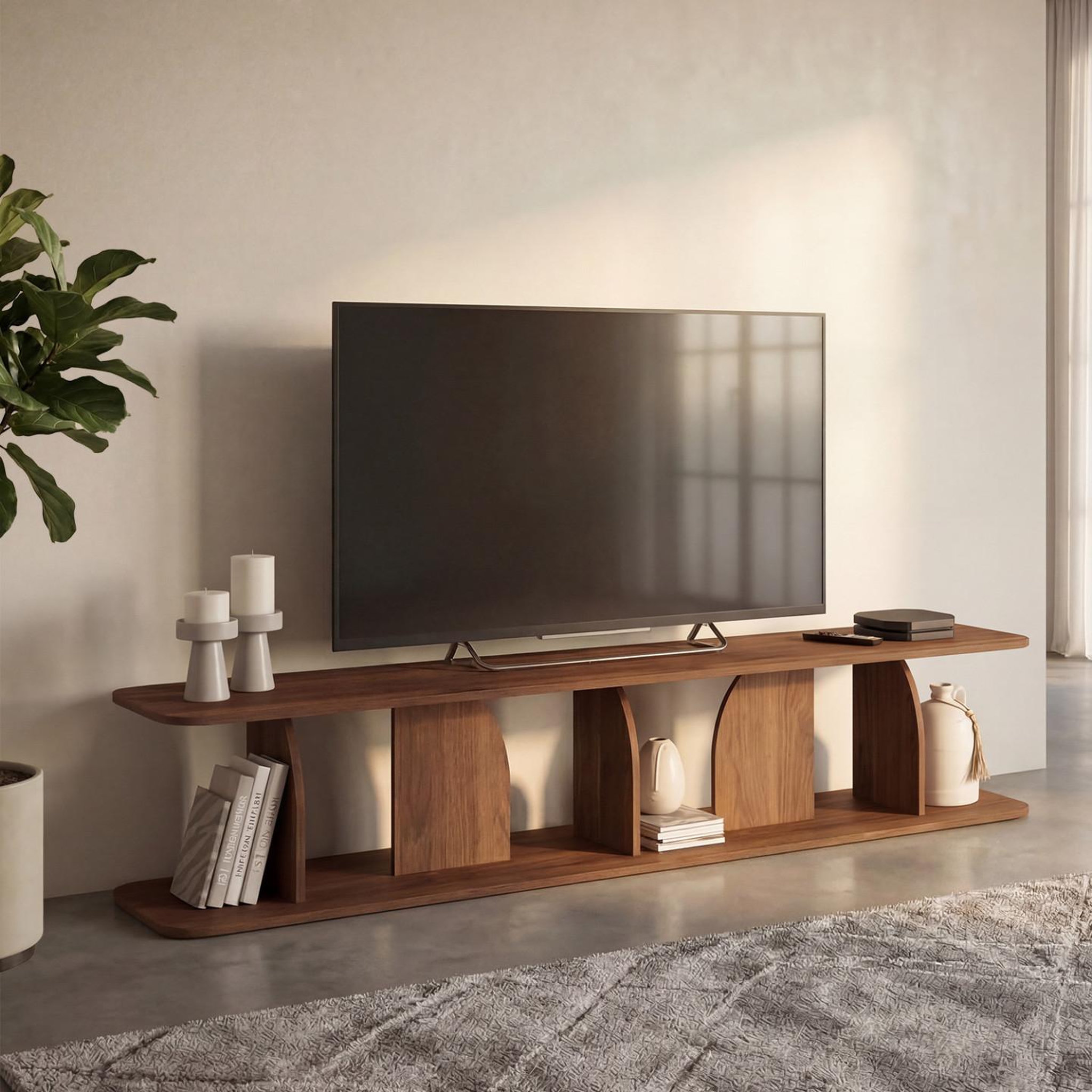 Voir la diapositive 2 : ID MARKET Meuble tv 180 cm japandi edith bois effet noyer
