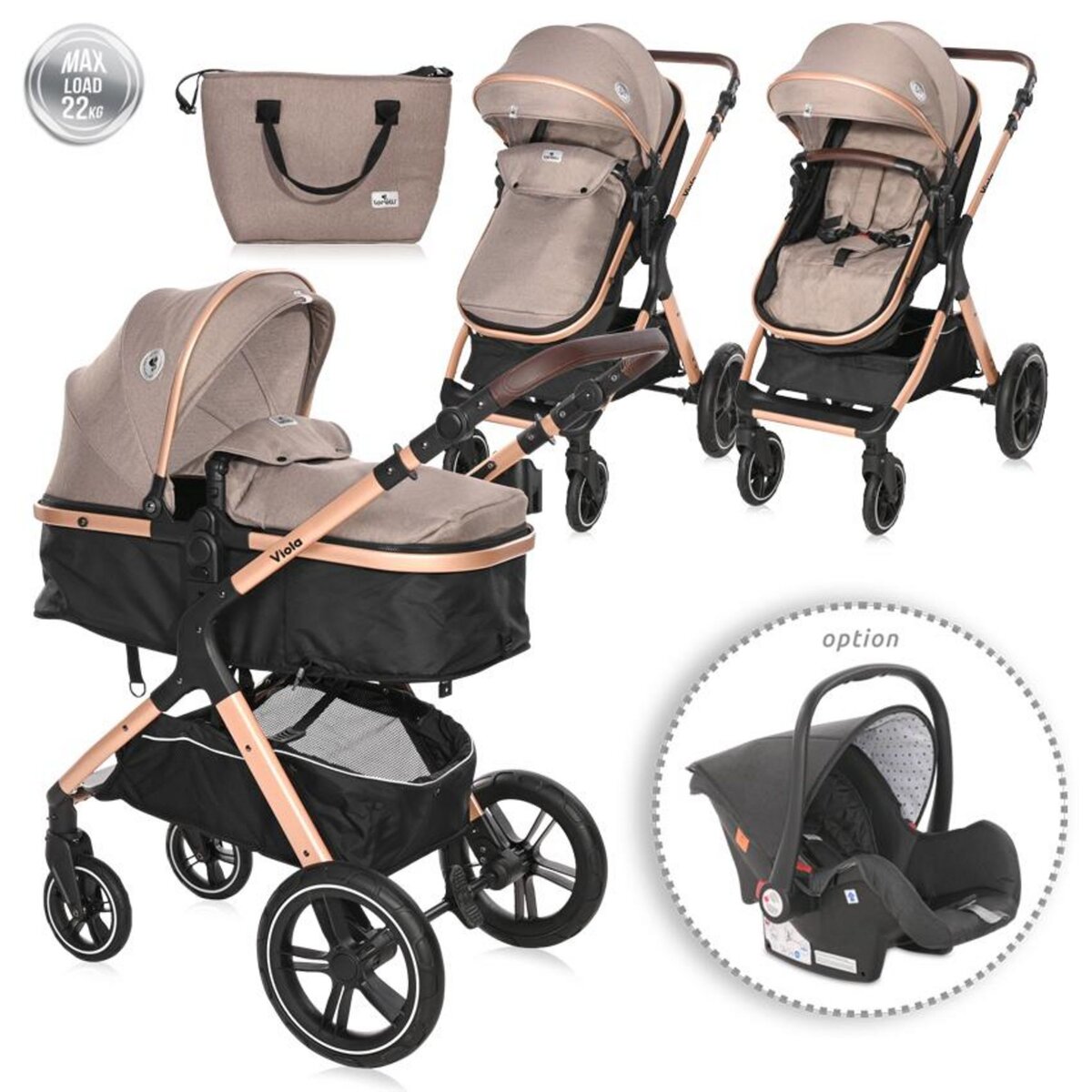 Lorelli Poussette combinée trio 3 en 1 - siège auto 0m – nacelle – Alba pas  cher 