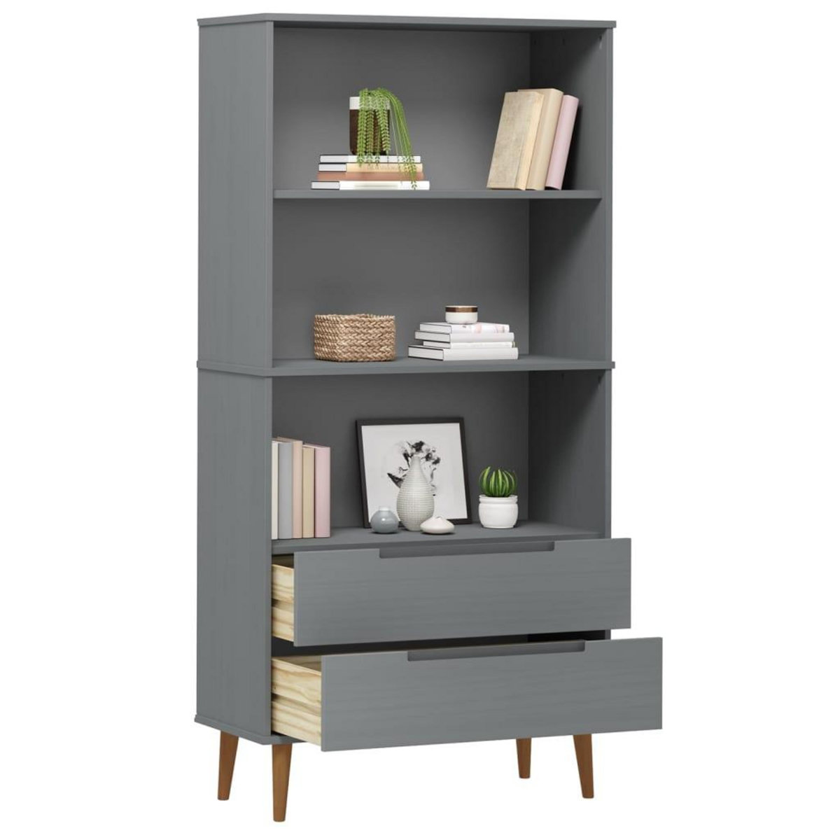 VIDAXL Bibliotheque MOLDE Gris 85x35x170,5 cm Bois massif de pin