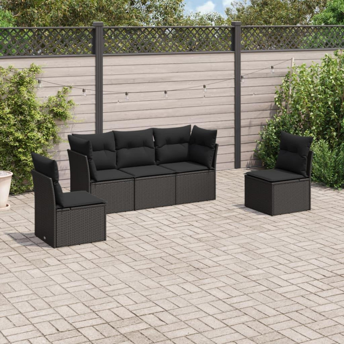 VIDAXL Salon de jardin 5 pcs avec coussins noir resine tressee
