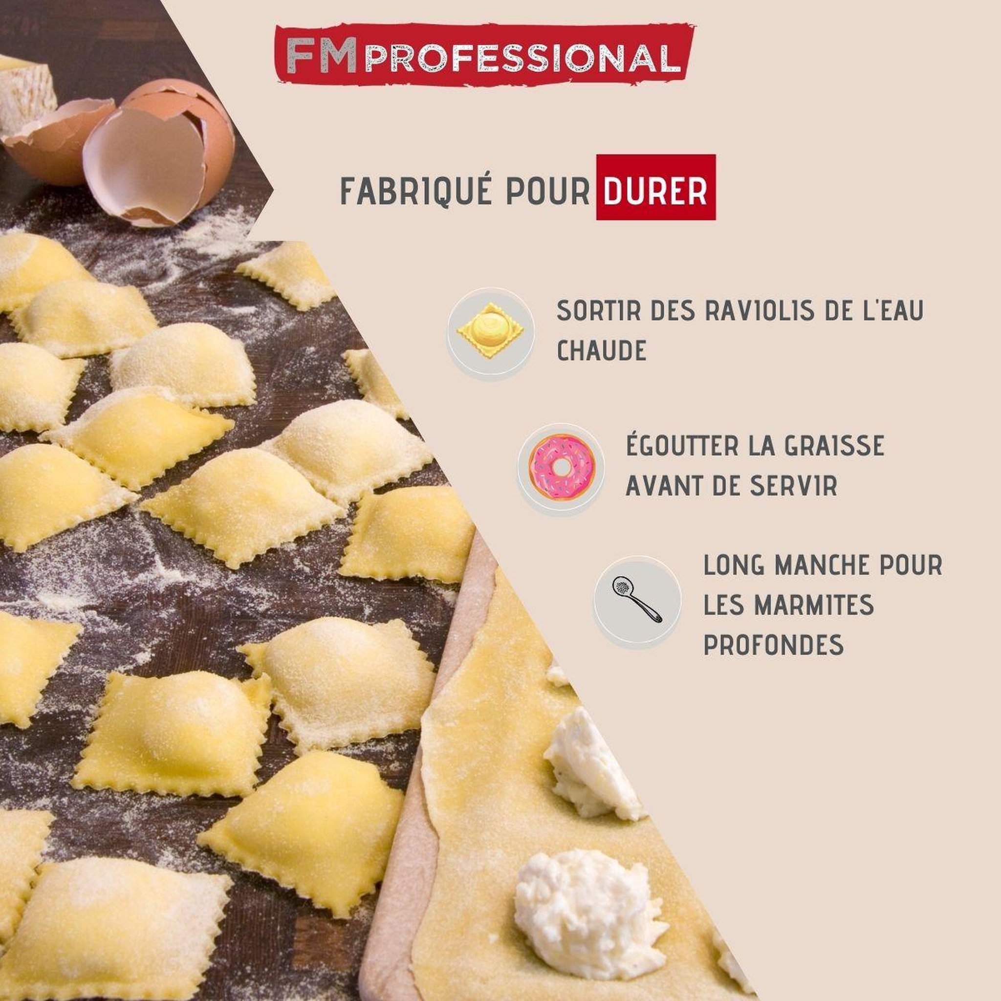 Voir la diapositive 2 : FM PROFESSIONAL Ecumoire de cuisine inox 39,4 cm fm professional divers