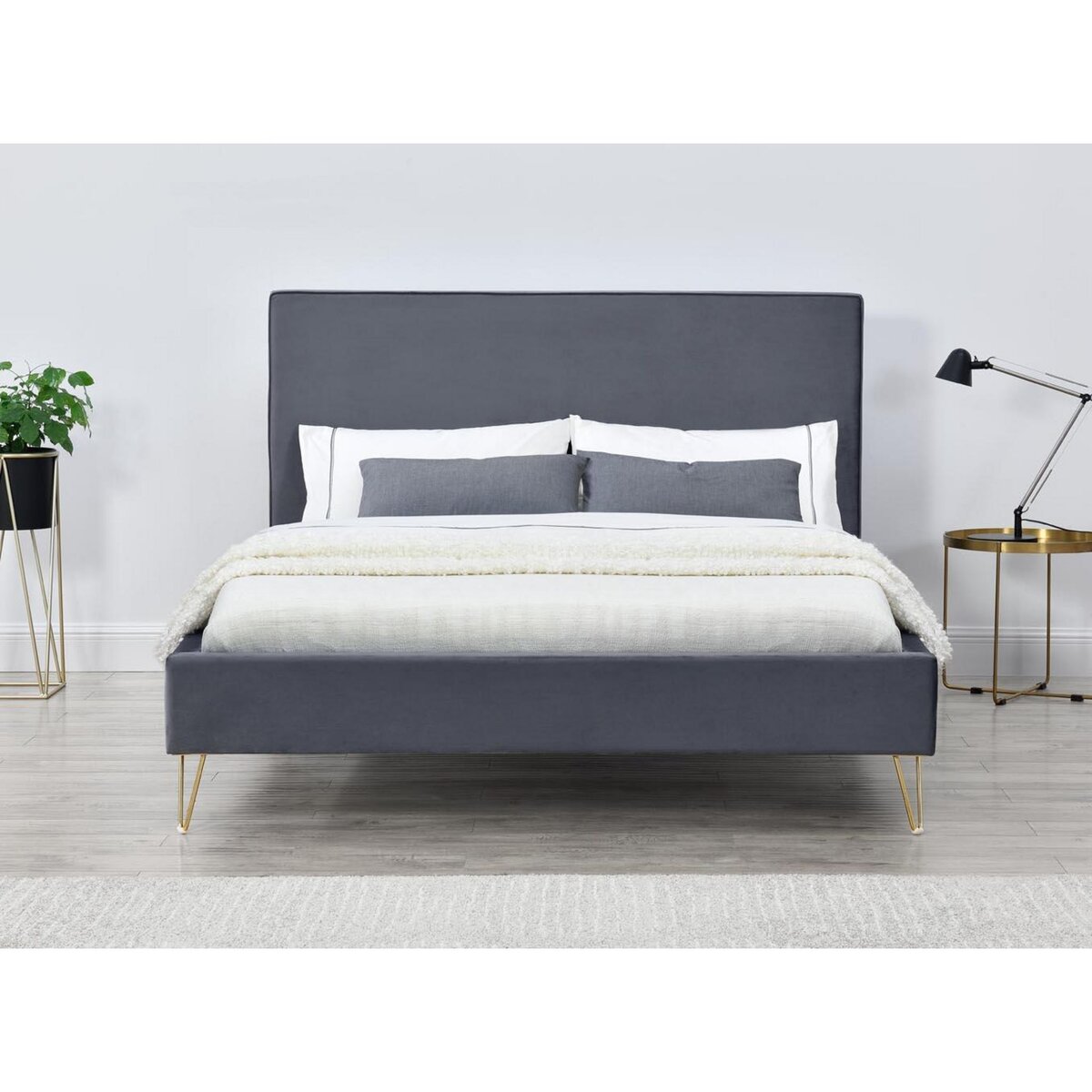 CONCEPT USINE Structure de lit 140 x 190 cm en velours et laiton gris RIVERSIDE